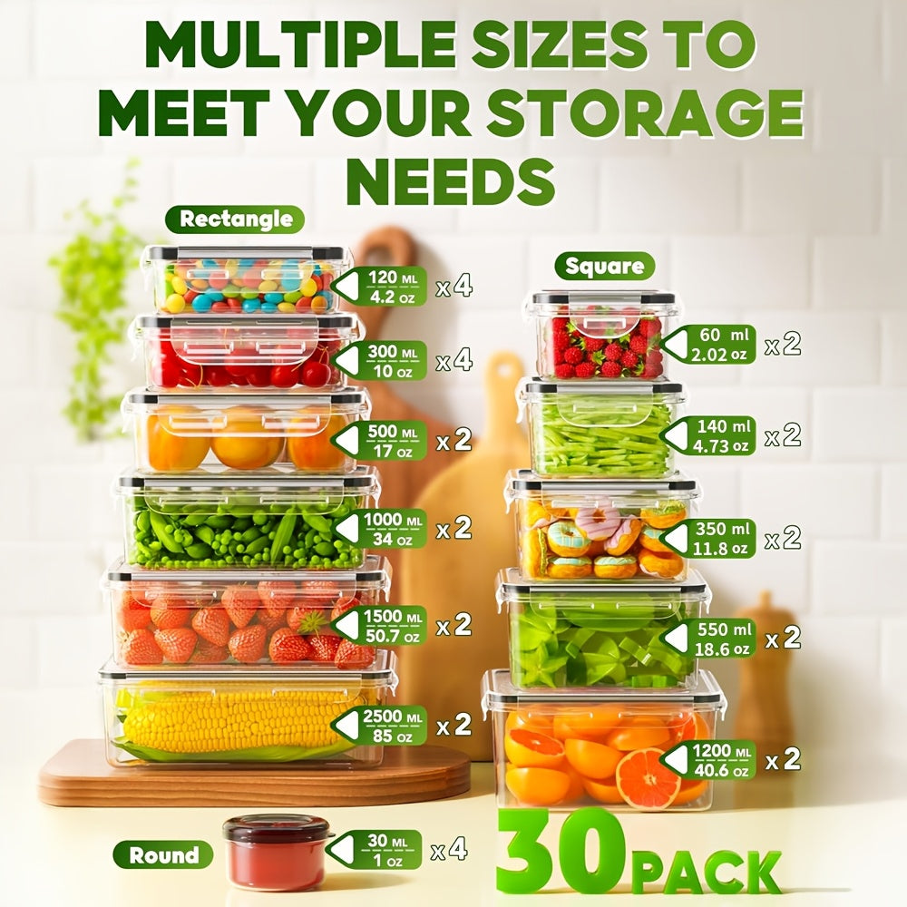 60pcs Food Storage Containers with Lids, BPA-Free Plastic Food Containers for Kitchen Storage, Leak Proof, Reusable Meal Prep Containers with Labels & Pen