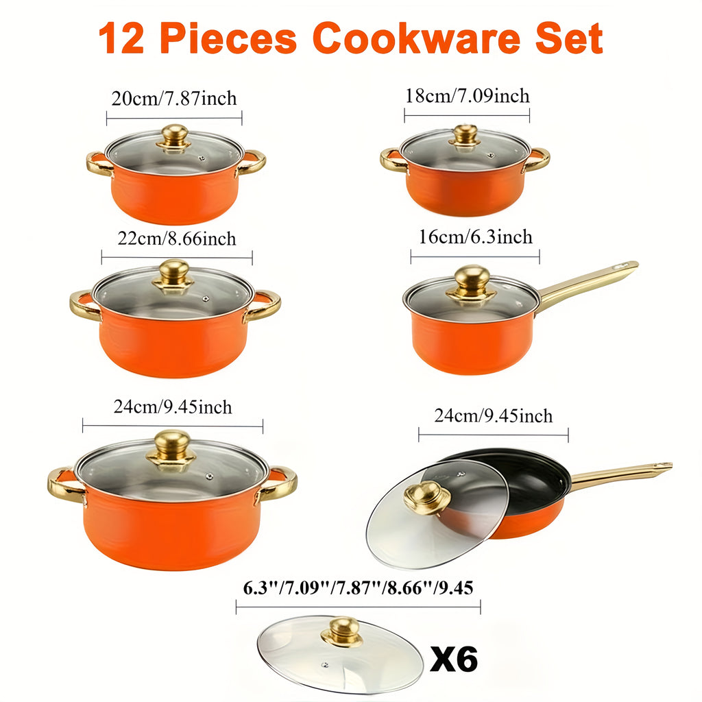 12pcs Thin-Gauge Stainless Steel Cookware Set - Induction Cooker Cooking, Large Pot, Cheese Pot, Dual Handle with Lid, Suitable for Soup, Hot Pot, Pasta, Seafood Soup, Rice Cookware