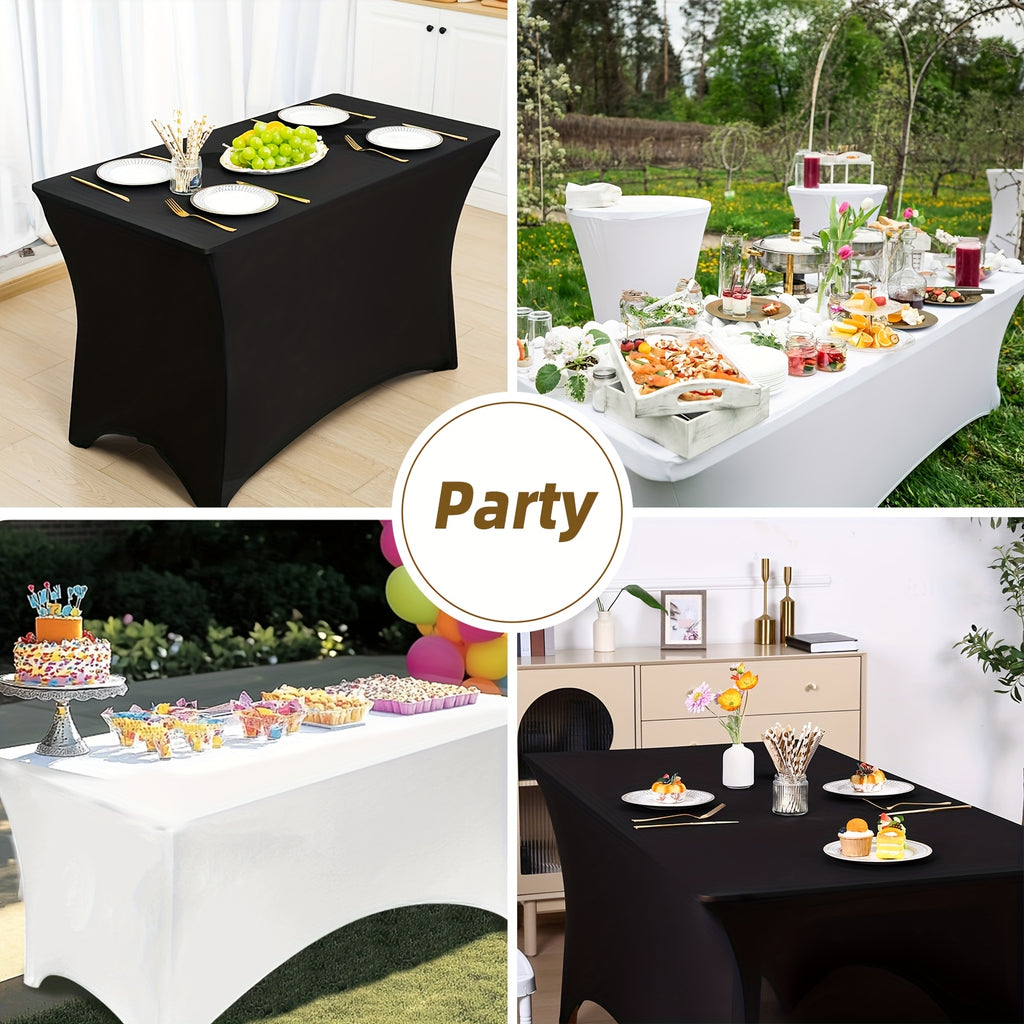 TOMNK 2pcs/3pcs Stretch Spandex Tablecloth, Rectangular, 4ft/6ft/8ft, Black/White, Wrinkle-Resistant Material, Suitable for Wedding Banquets, Trade Shows, Bridal Showers, Graduation Parties, Mother's Day Decorations, and Other Occasions