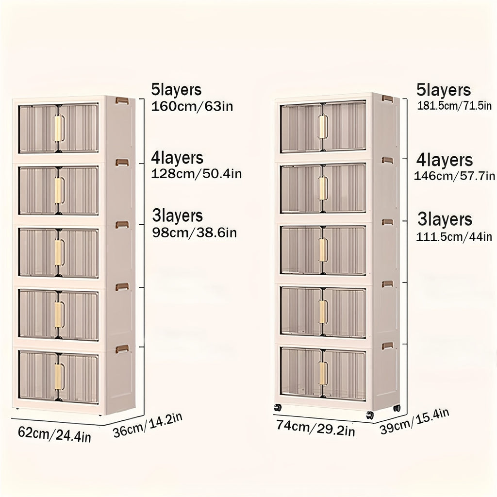 29.2In Folding Storage Cabinet, 3/4/5-Tier Extra Large Plastic Storage Bins with Lids, Foldable Stackable Storage Organizer with Wheels for Home, Office, Kitchen, Bathroom And Garage