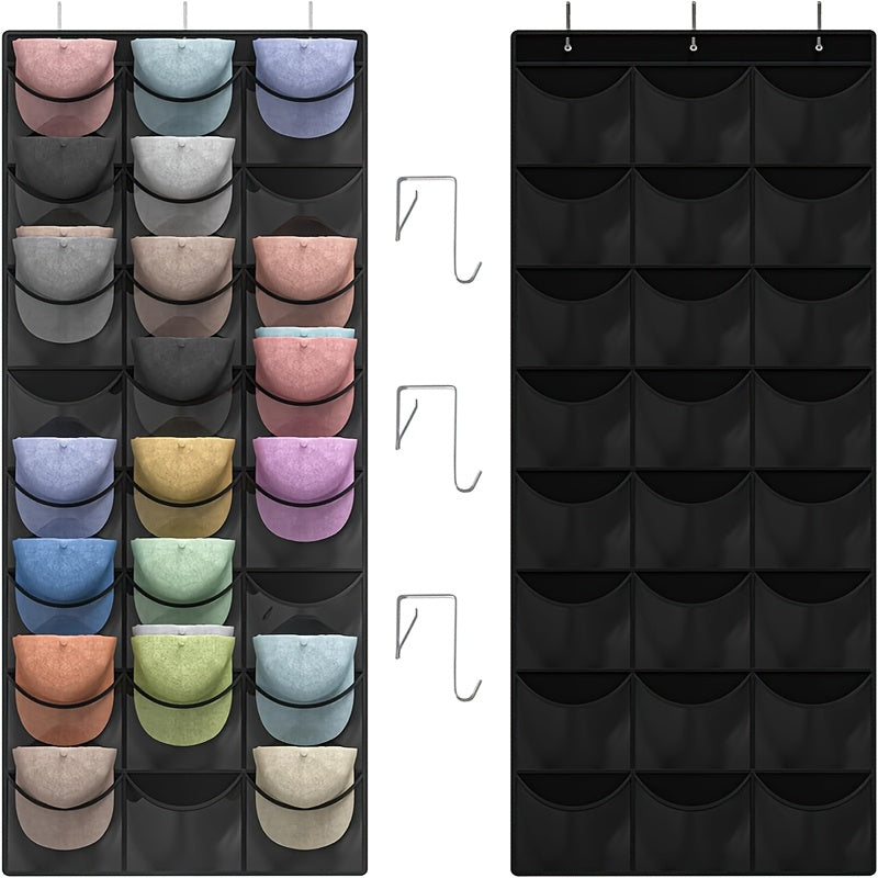 1 Baseball Cap Rack, 24 Pocket Over The Door Hat Organizer, Closet Hat Storage with Large Clear Pockets And 3 Hooks for Hat Protection And Display