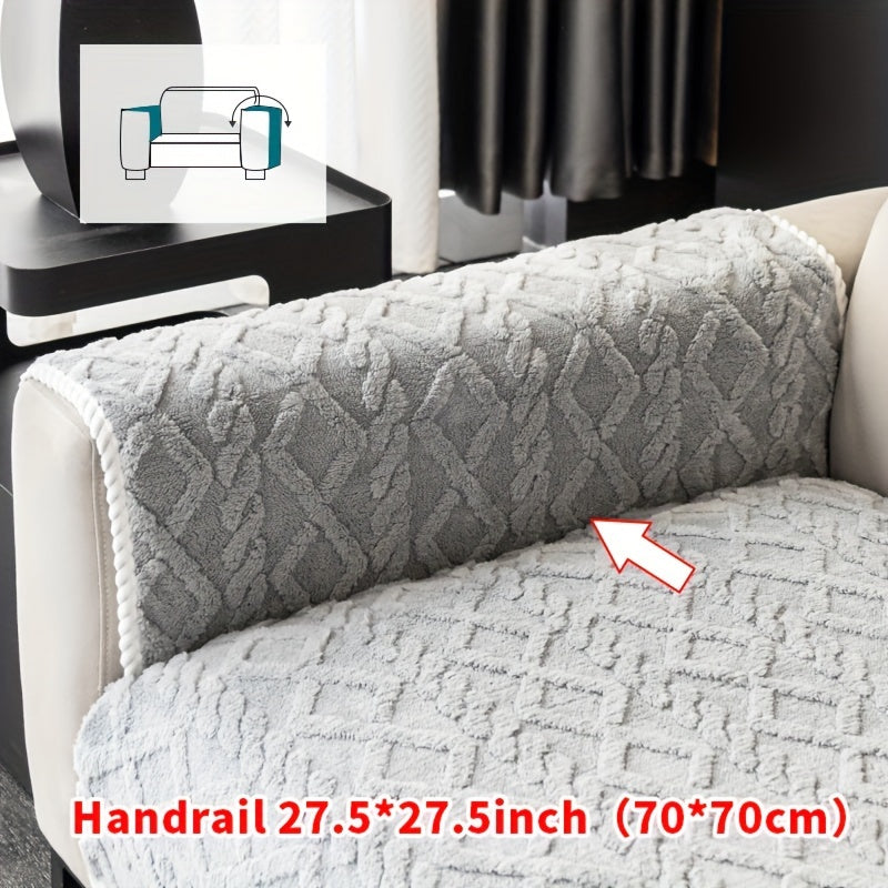 1pc Plush Sofa Mat, Polyester Shu Velveteen Jacquard Knit Fabric Couch Cover, 200-250 g/㎡, Separate Seating Modern Style, Machine Washable Anti-Slip Protection, for Bedroom Office Living Room Home Decoration