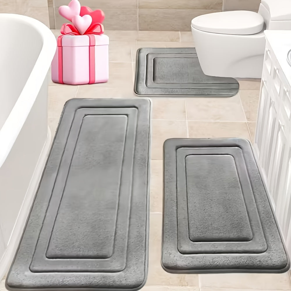 Set of 3, 25D Sponge Bath Mats That Are Highly Absorbent And Feature a Non-Slip Design, Perfect for Use in Showers And Bathrooms. These Thick And Soft Mats Are Ideal for Areas with Heavy Foot Traffic And Complement Modern Bathroom Decor