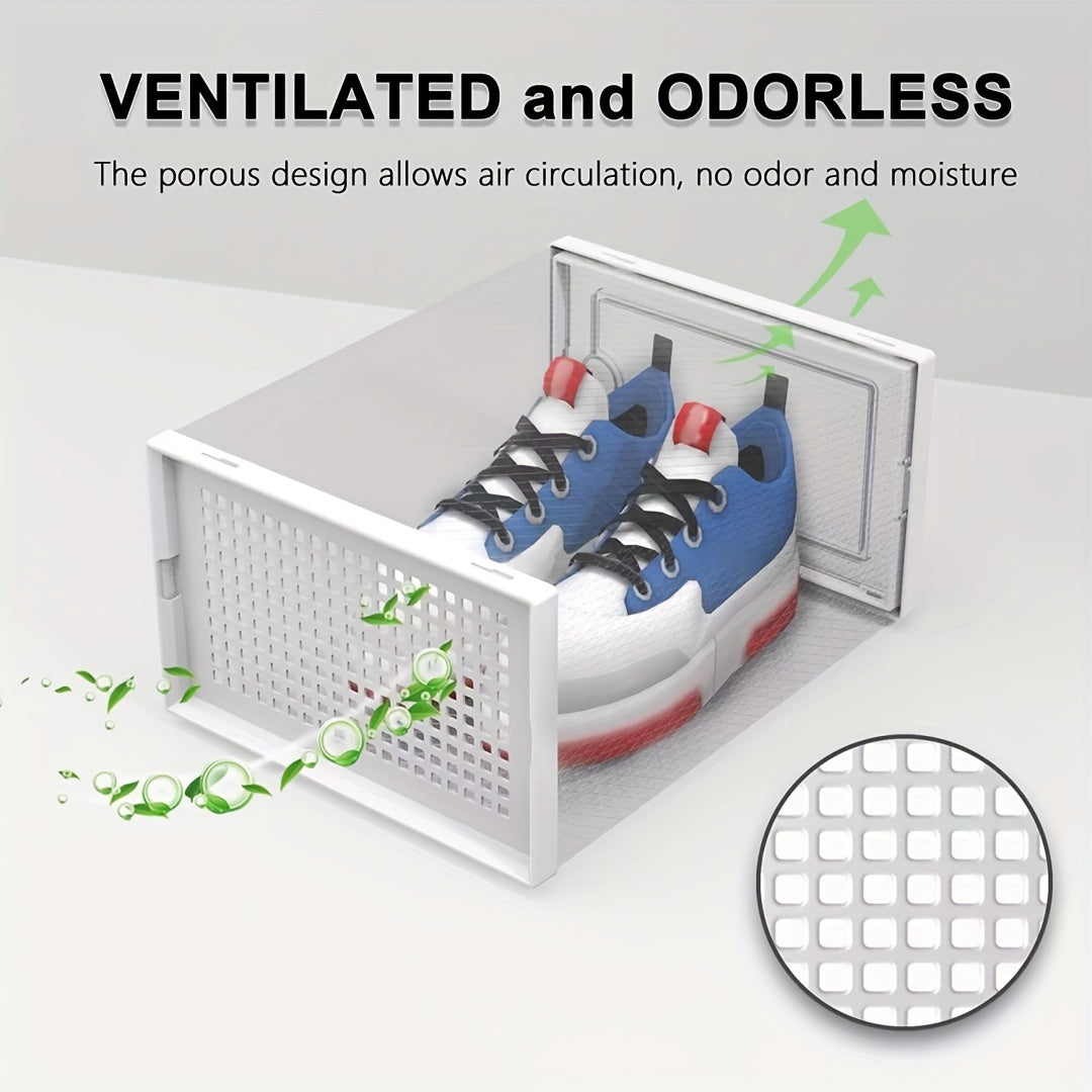 6/12/24pcs Shoe Boxes Thickened Transparent with Lid, Foldable Stackable Free Combination Shoe Rack, Plastic Sneaker Container, Space Saving Storage Organizer for Entryway, Bedroom, Home, Dorm, Ramadan Decor