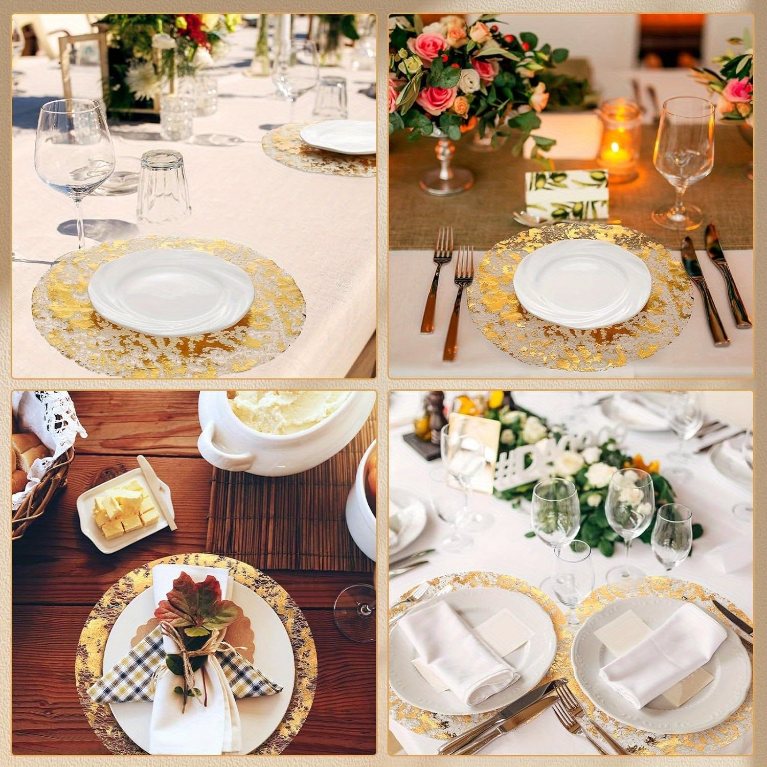 50/100pcs, Disposable Golden Placemats Set, Round Golden Foil Mesh Pressed Table Doilies, Thin Mesh Table Pad for Home, Room Decoration, Dining Table Decor