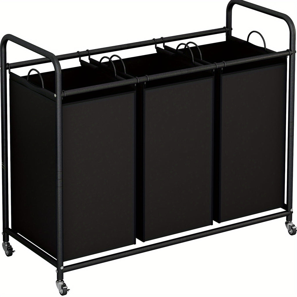 Laundry Basket 3-Bag Sorter 63.4gal Laundry Home Decor Hamper Cart With Heavy Duty Rolling Lockable Wheels And Removable Bags Included For Bedroom, Laundry Room - Sturdy Fabric Storage Bin, Laundry Baskets
