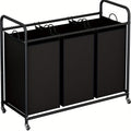 Laundry Basket 3-Bag Sorter 63.4gal Laundry Home Decor Hamper Cart With Heavy Duty Rolling Lockable Wheels And Removable Bags Included For Bedroom, Laundry Room - Sturdy Fabric Storage Bin, Laundry Baskets