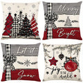 4pcs/Set Merry Christmas Xmas Tree Bow Pillow Covers, Farmhouse Christmas Tree Decorations, Merry Christmas Tree Hello Winter Holiday Decor Throw Cushion Cases for Couch Sofa Living Room Outdoor, Without Pillow Inserts, 18*18Inch