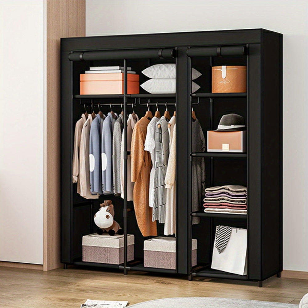 Portable Wardrobe Closet Storage Organizer Metal Hanging Rack Non-Woven Fabric 51 Inch, Portable Closets