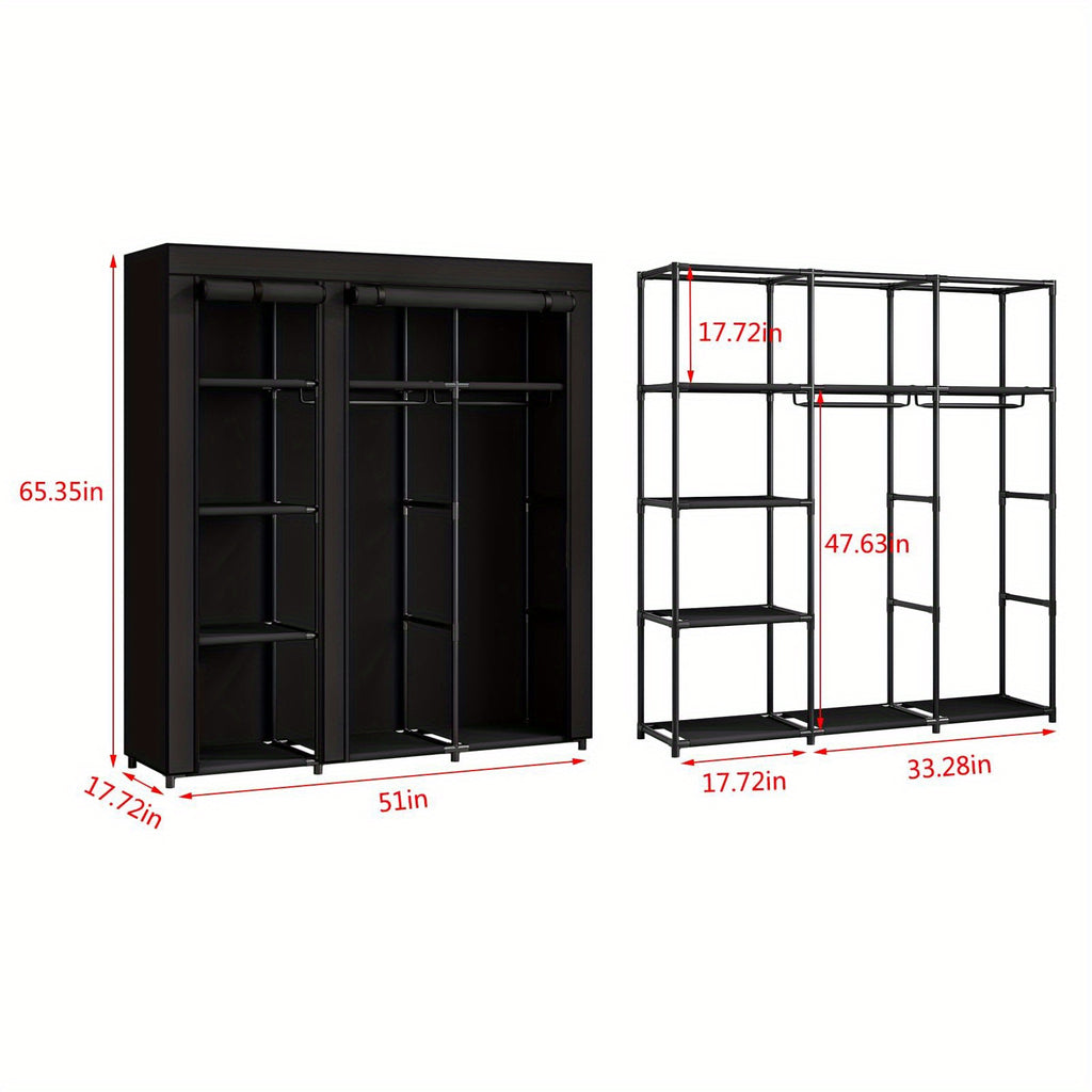 Portable Wardrobe Closet Storage Organizer Metal Hanging Rack Non-Woven Fabric 51 Inch, Portable Closets