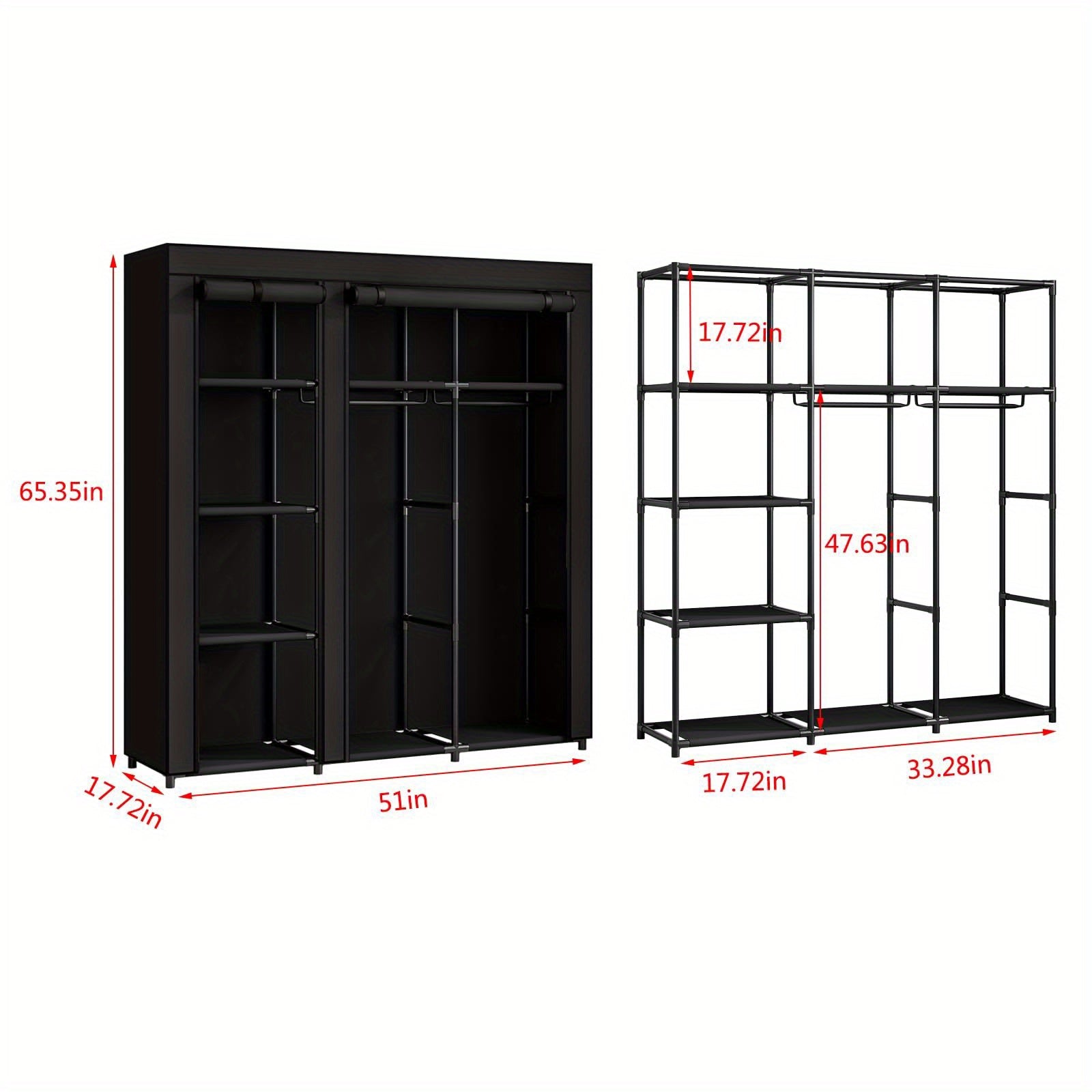 Portable Wardrobe Closet Storage Organizer Metal Hanging Rack Non-Woven Fabric 51 Inch, Portable Closets