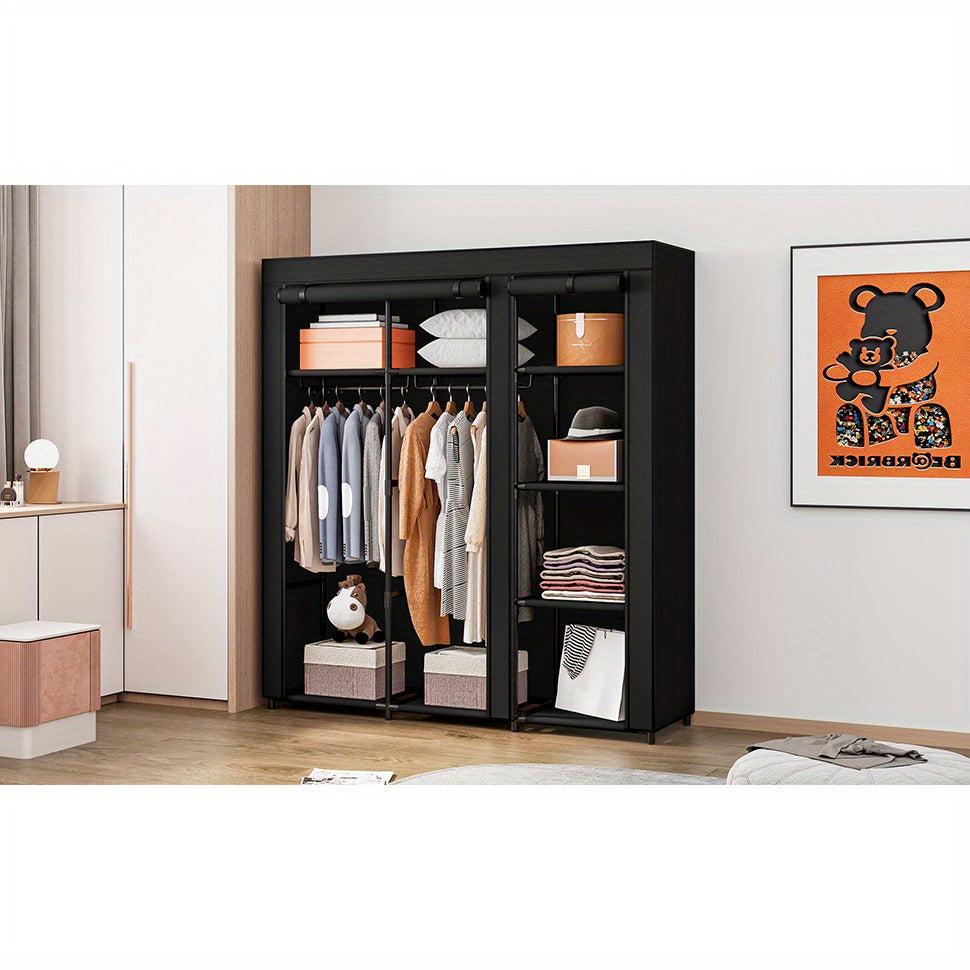 Portable Wardrobe Closet Storage Organizer Metal Hanging Rack Non-Woven Fabric 51 Inch, Portable Closets