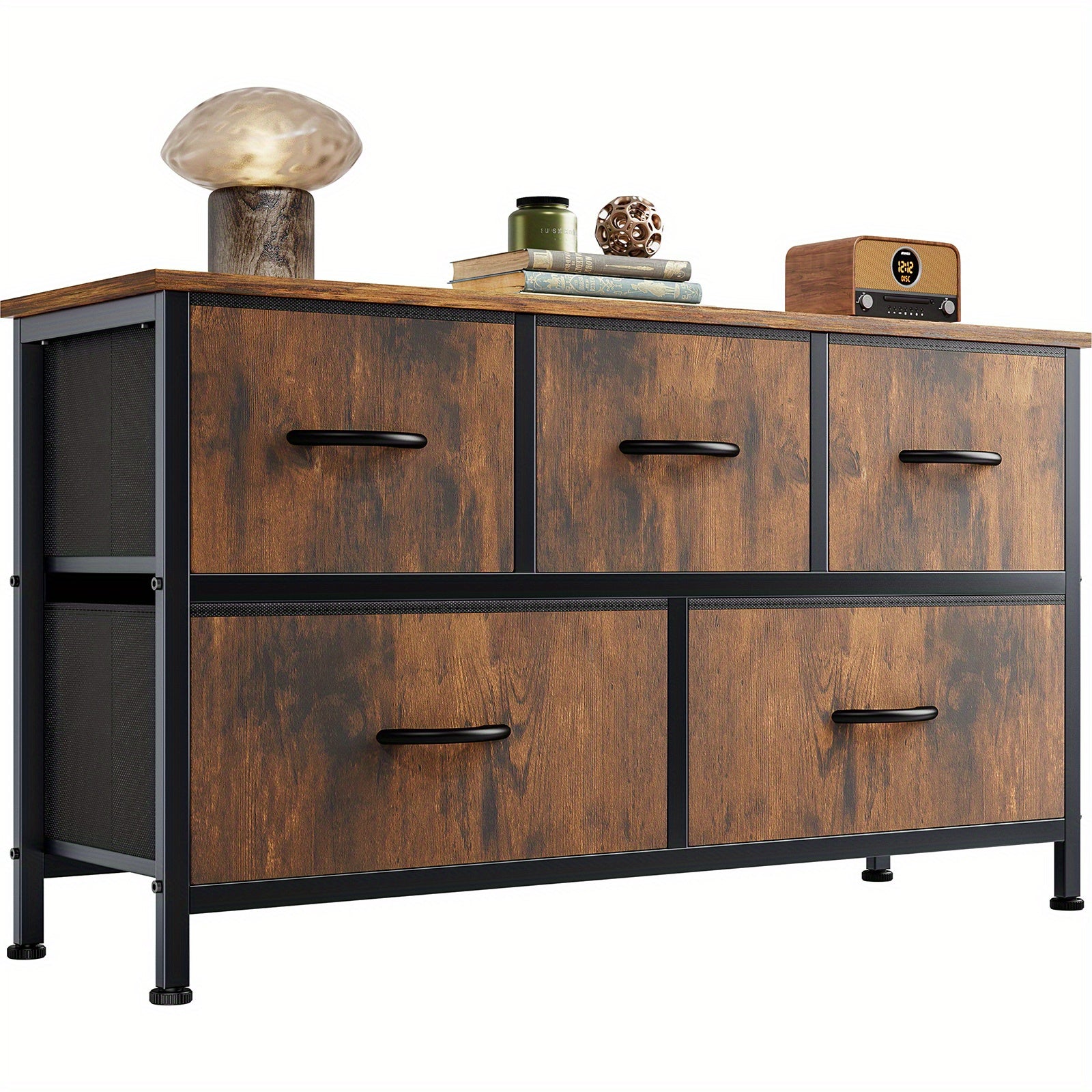5-Drawer Cabinet Tower, Father'S Day Gift, TV Stand for Bedroom, TV Dresser for 45 Inches, Media Console Table, Entertainment Center with 5 Fabric Drawers Cabinet And Open Storage Shelf Other (Furniture) Cabinet for Living Room, Hallway