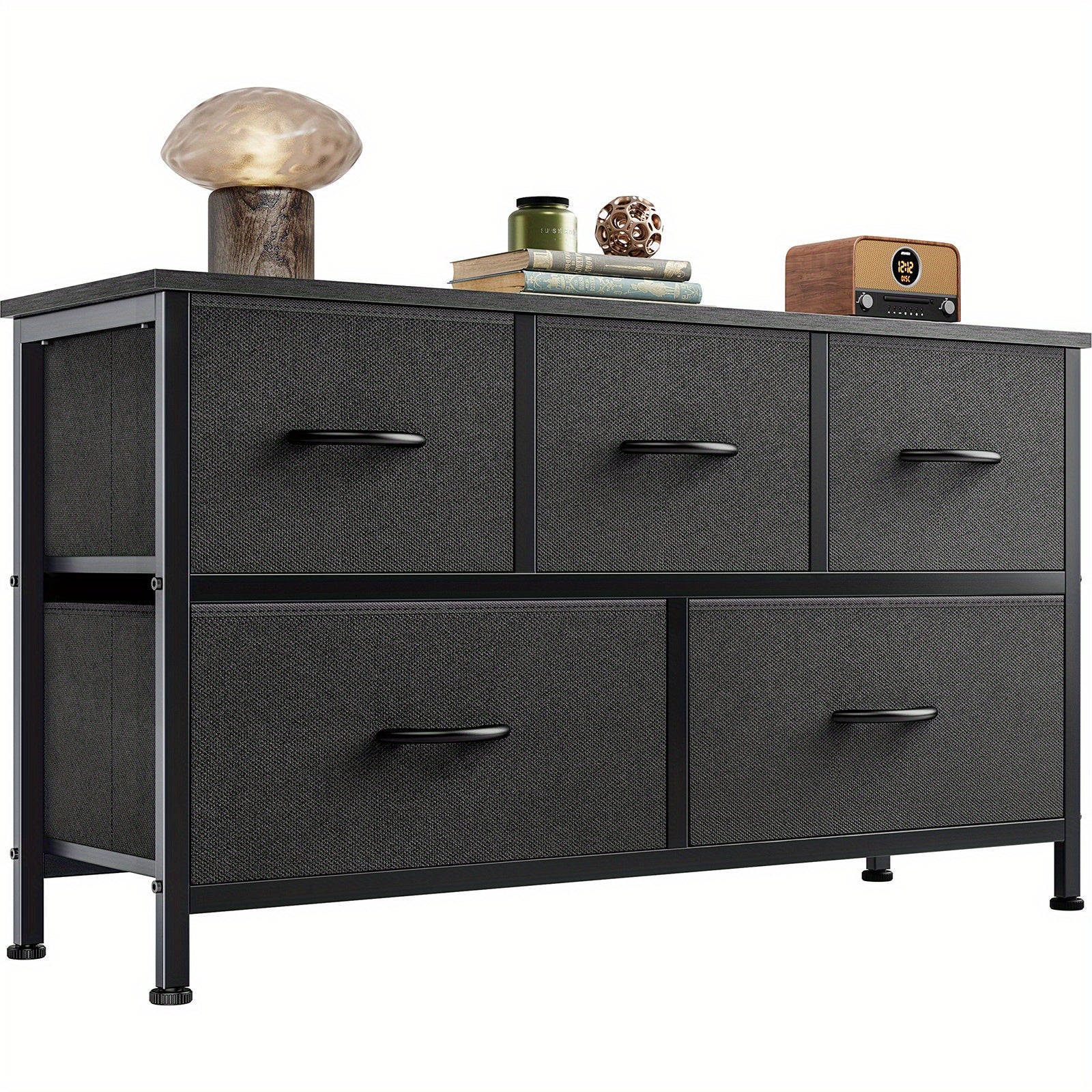 5-Drawer Cabinet Tower, Father'S Day Gift, TV Stand for Bedroom, TV Dresser for 45 Inches, Media Console Table, Entertainment Center with 5 Fabric Drawers Cabinet And Open Storage Shelf Other (Furniture) Cabinet for Living Room, Hallway
