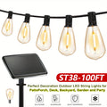 50/100 Ft Solar Outdoor String Light, Usb-Rechargeable Patio Rope Light, 2700K Warm White, Weather Resistant Material, 12+1/24+1 Breakproof ST38 E12 Bulb for Patio, Backyard, Porch, Outdoor Pool