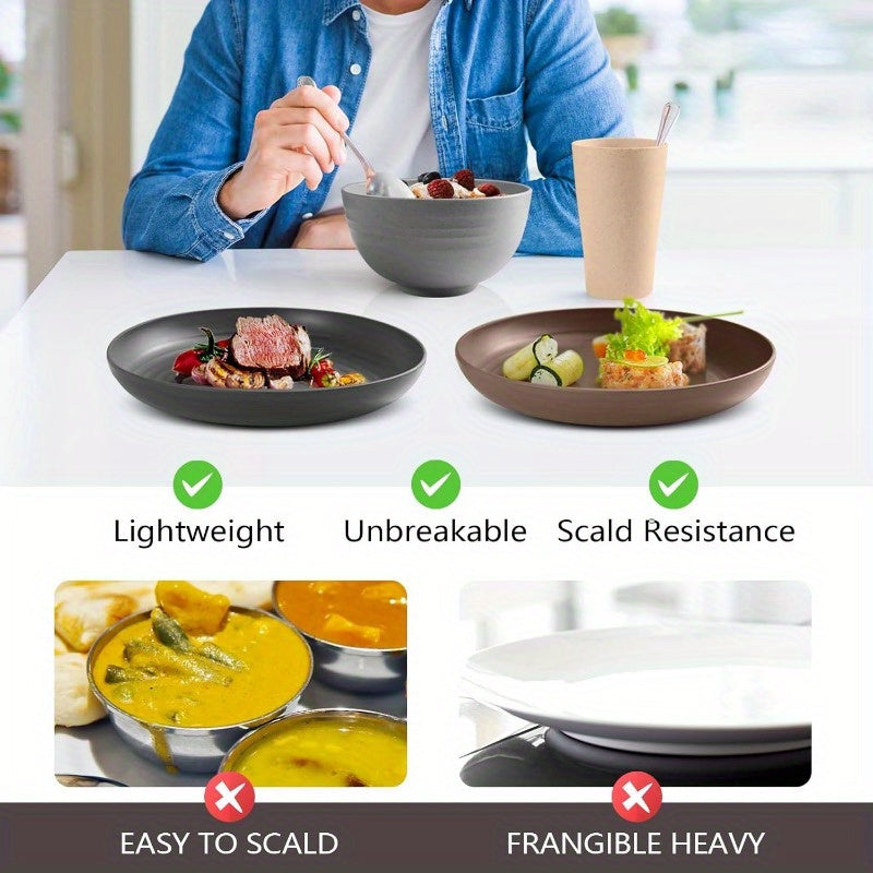 32/16pcs Wheat Straw Large Size Dinnerware Set, Service For 8/4, Lightweight Kitchen Accessories, Unbreakable Modern Dish Set-Plate/Dessert Plate/Bowl/Cup, Dishwasher And Microwave Safe, Perfect Everyday Use, Best Gifts For Thanksgiving And Christma