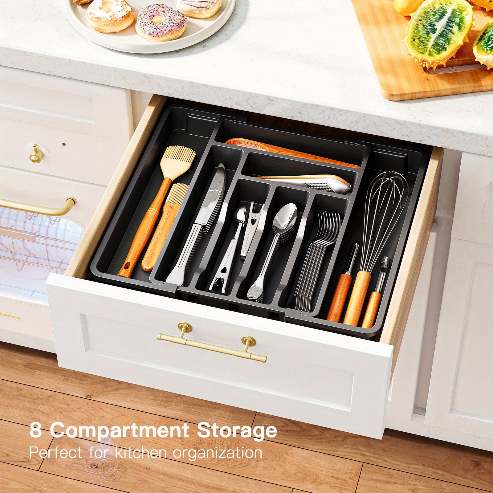 Expandable Cutlery Tray Holder, Drawer Organizer, Adjustable Tray, Organize Kitchen Silverware, Cutlery, Knives And Spoons With Labels, For Messy Kitchen, Bedroom Or Living Room Drawers
