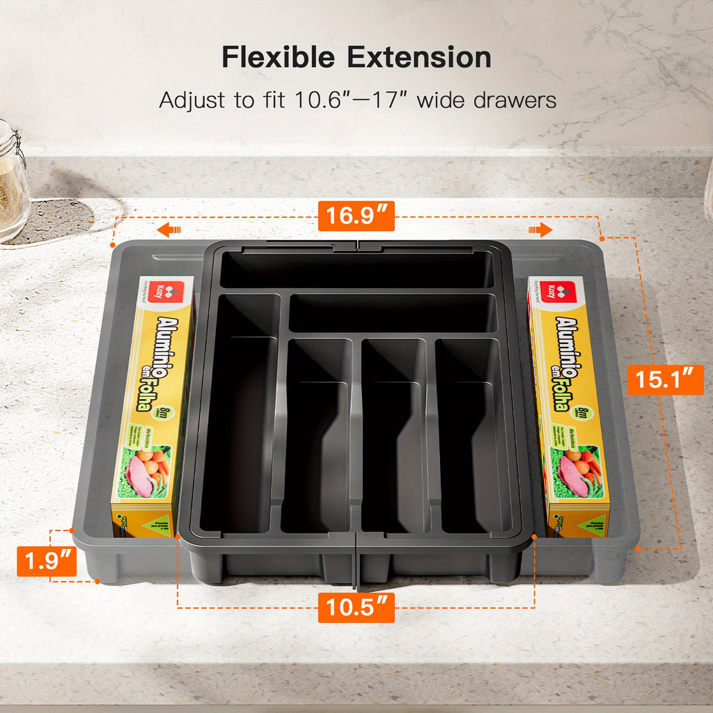 Expandable Cutlery Tray Holder, Drawer Organizer, Adjustable Tray, Organize Kitchen Silverware, Cutlery, Knives And Spoons With Labels, For Messy Kitchen, Bedroom Or Living Room Drawers