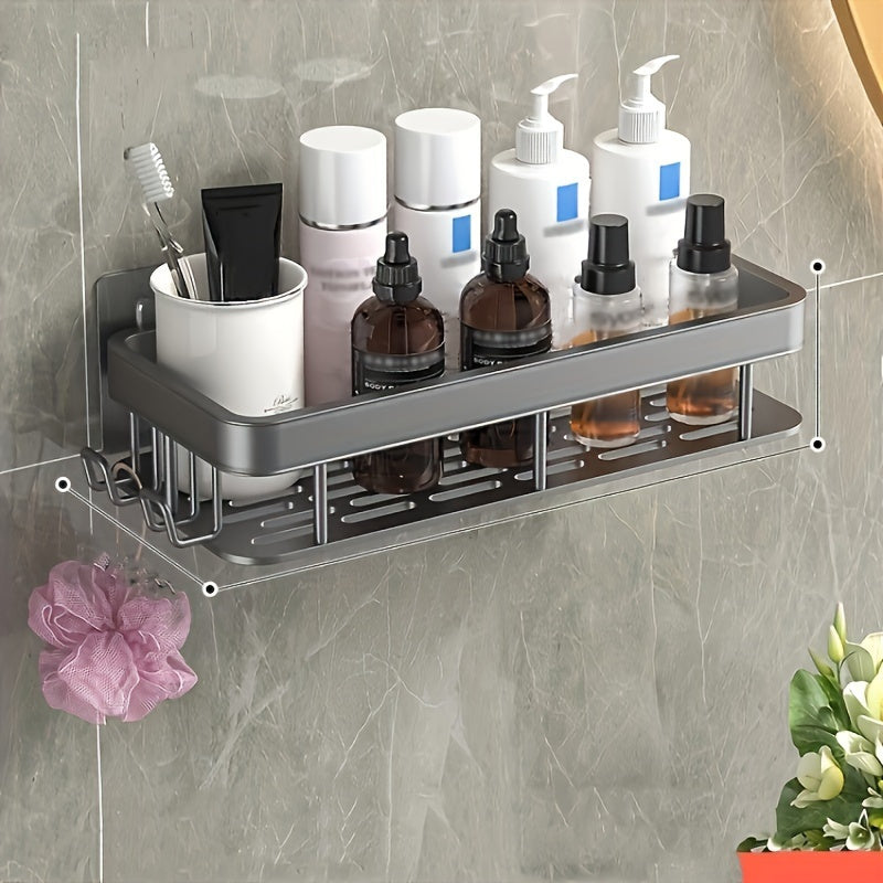A Two-Part Set Featuring a Two-Tier Rust-Resistant Shower Basket, Designed for Wall Mounting in The Bathroom. It Has a Shiny End And Is Ideal for Holding Soap And Towels, As Well As for Festive Decor