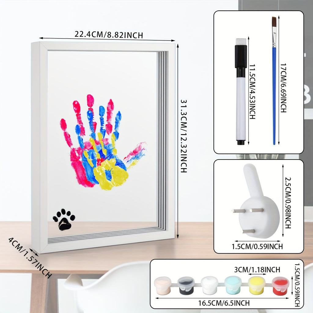 Family Handprint Kit - Handmade Keepsake Wooden Frame - Family Gift - for New Parents And Parents-To-Be, Includes 6 Acrylic Paint Colors