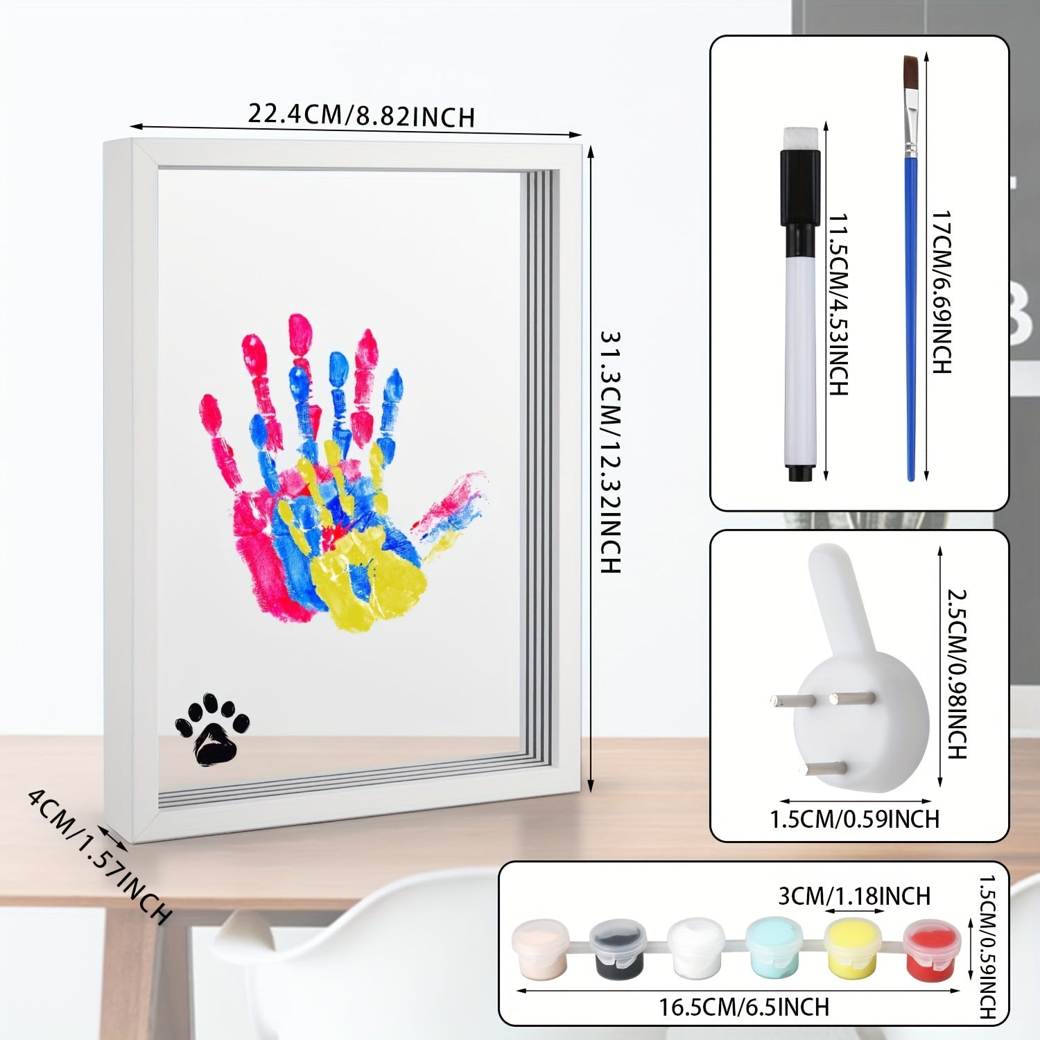 Family Handprint Kit - Handmade Keepsake Wooden Frame - Family Gift - for New Parents And Parents-To-Be, Includes 6 Acrylic Paint Colors
