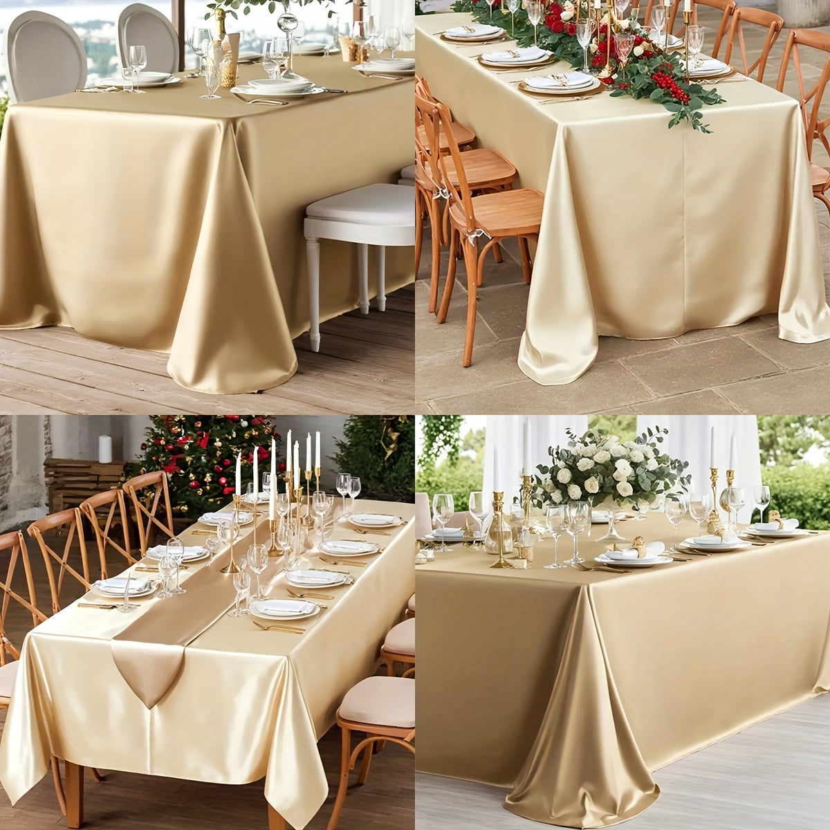 2pcs 57.09*101.97inch Rectangular Satin Tablecloth, Smooth Fabric Tabletop Decoration, Suitable for Wedding Banquet Table Decor, Banquet Table Decor, Birthday Party, and Outdoor Party Decorations
