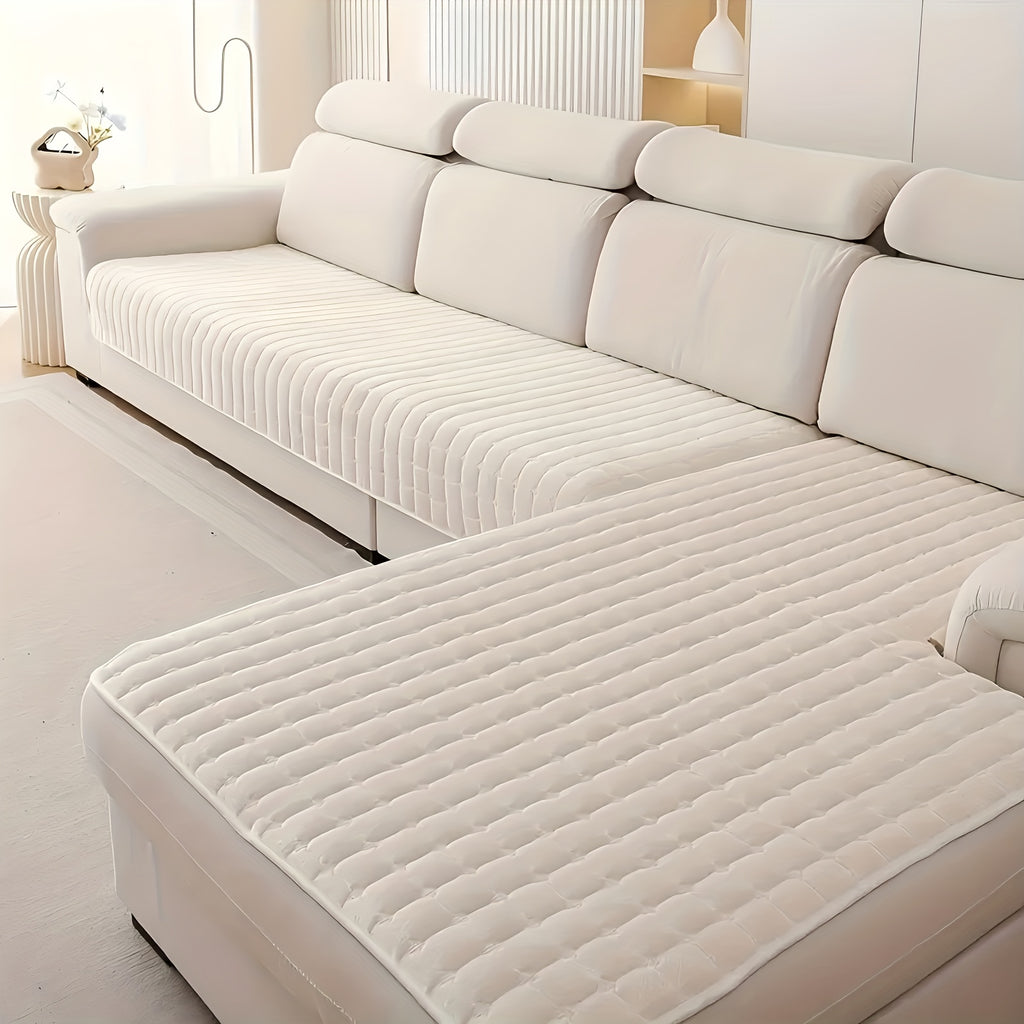 2pcs Luxurious Quilted Flannel Velvet Sofa Cover | Soft And Durable Polyester Furniture Protector, All-Season Use, Pet-Friendly, Machine Washable For Bedroom, Living Room, Office Home Decor, Glam Style By Yx&St