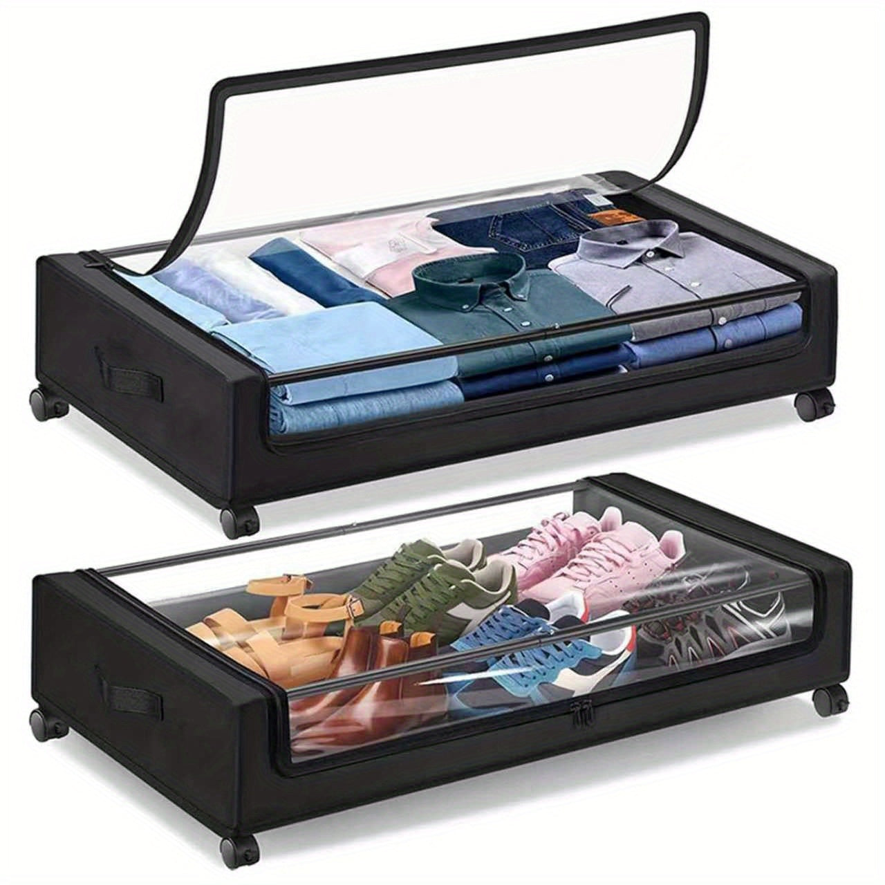 Underbed Storage with Wheels, 2-Pack XXL Large 18.49gal Underbed Storage Containers, Under Bed Organizer for Bedroom Dorm, Under Bed Rolling Storage for Clothes, Bedding, Shoes, Blankets, Books, Under-Bed Storage Organizer for Bedroom Dorm