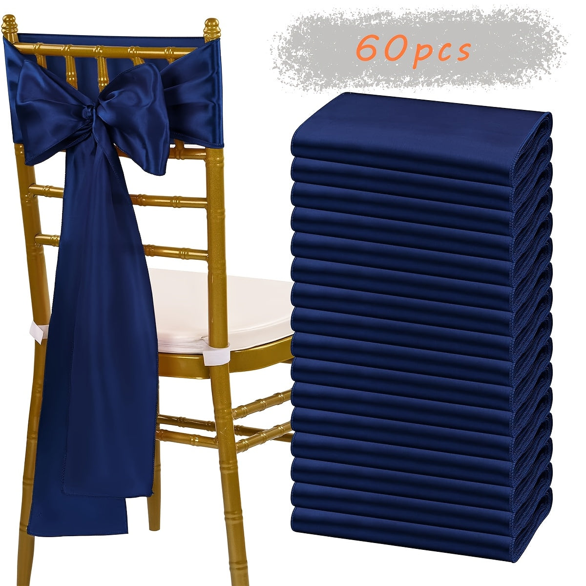 60pcs Satin Chair Sashes - 7x108 Inch Decorative Bows for Wedding, Christmas, Thanksgiving Banquet Party, Graduation & Outdoor Events (Multiple Colors)