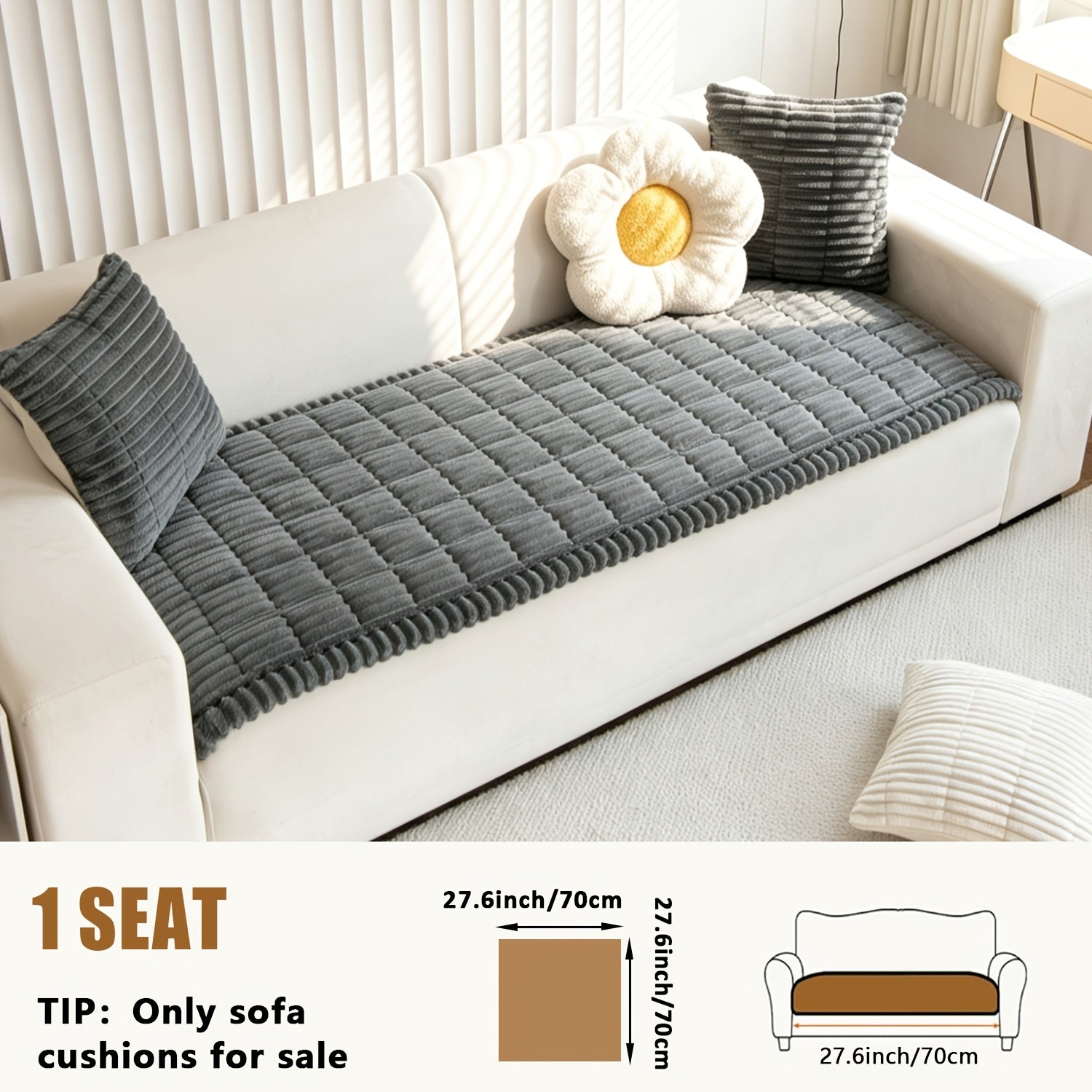 1pc Plush And Comfortable Shu Velveteen New Sofa Cushion, Washable, Easy to Install And Disassemble, Suitable for Home Protection Decorations Of Various Sofas | Wavy Edge Design | Soft And Sticky Velvet Texture