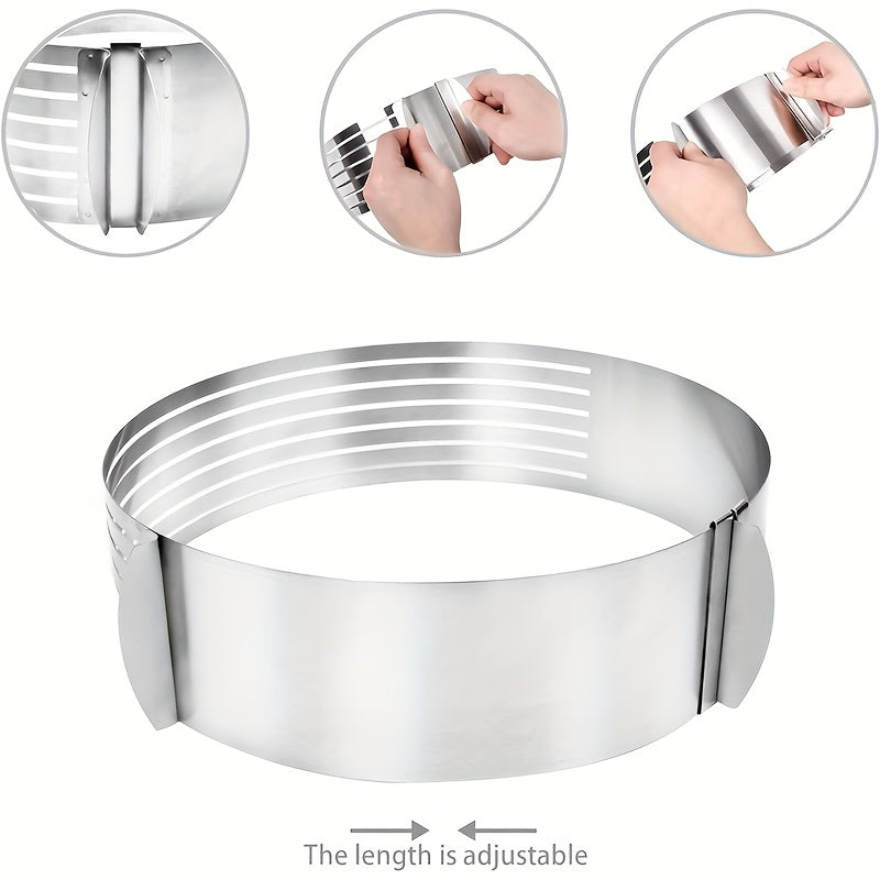 Adjustable Stainless Steel Cake Slicing Tool, 7-Level Height Adjuster, Ensures Perfectly Even Slices, Professional Baking Equipment, Suitable for Cakes, Desserts, and DIY Home Bakers