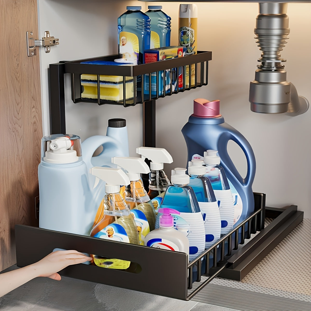 1/2pcs Kitchen Storage Rack, Lower Sink Sorting, Sliding Pull-Out Cabinet Sorting Rack, Metal Sliding Drawer, for Kitchen Bathroom Refrigerator Cabinet Organization Rack, Easy And Practical Kitchen Storage, Send Mother Good Things on Christmas