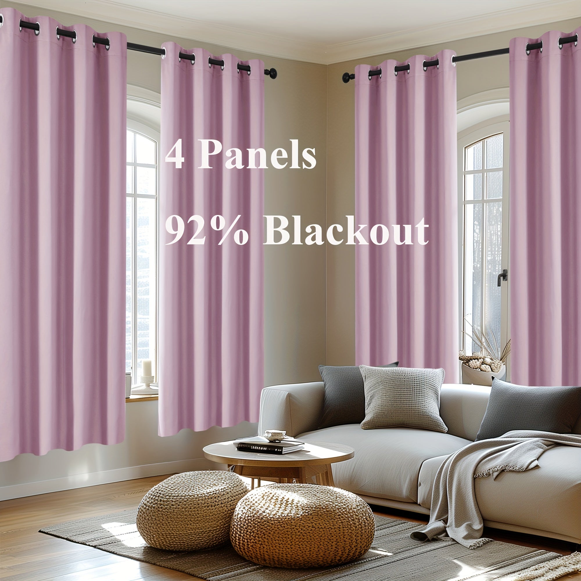 4-Panel Blackout Curtains, Thermal Insulated Curtains for Living Room Bedroom, Room Darkening Home Decor Drapes, 4pcs Curtains Set