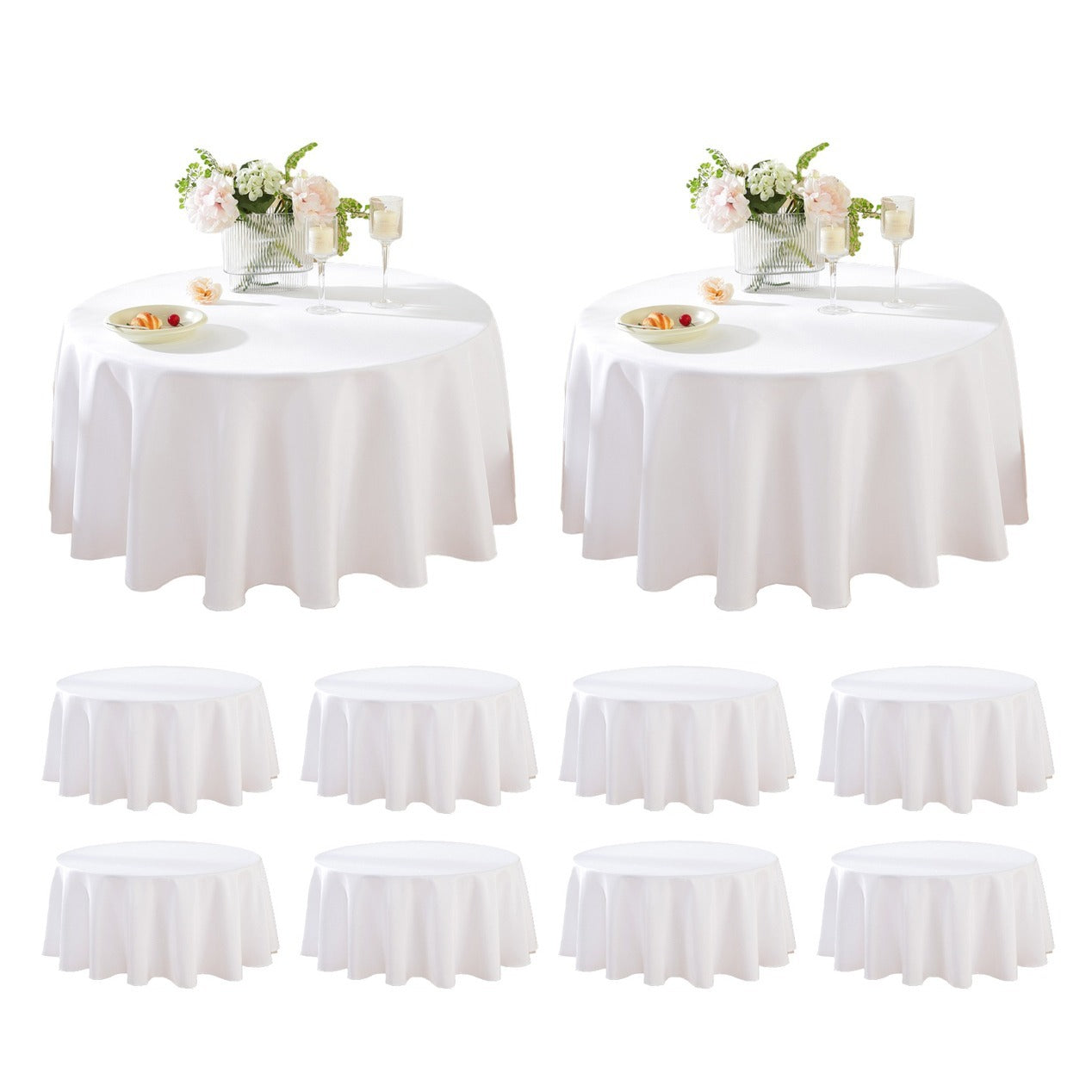 10 Pack Round Tablecloth, Round Premium Tablecloth, Polyester Fabric Washable Tablecloth for Home, Party, Wedding or Restaurant Use.