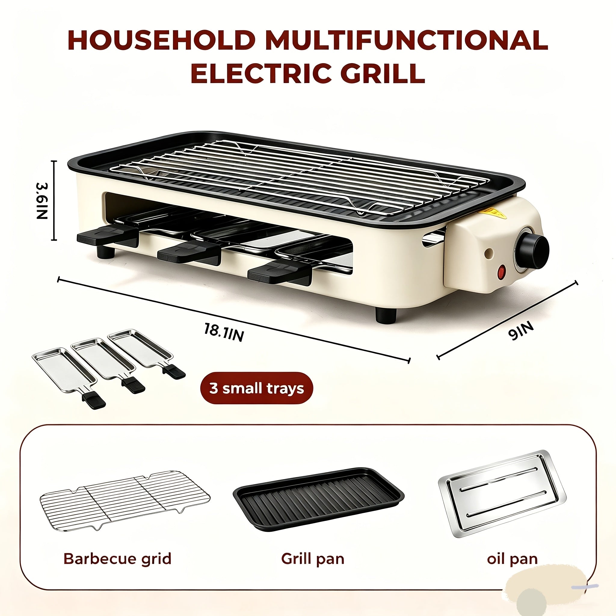 Electric Smokeless Grill Indoor BBQ Grill & Griddle with Non-Stick Removable Plate, Portable Suitable for, Dishwasher Safe, 1500W Fast, 304 Stainless Plate & Hot Pot, Gifts for Christmas, Compact for Small Spaces