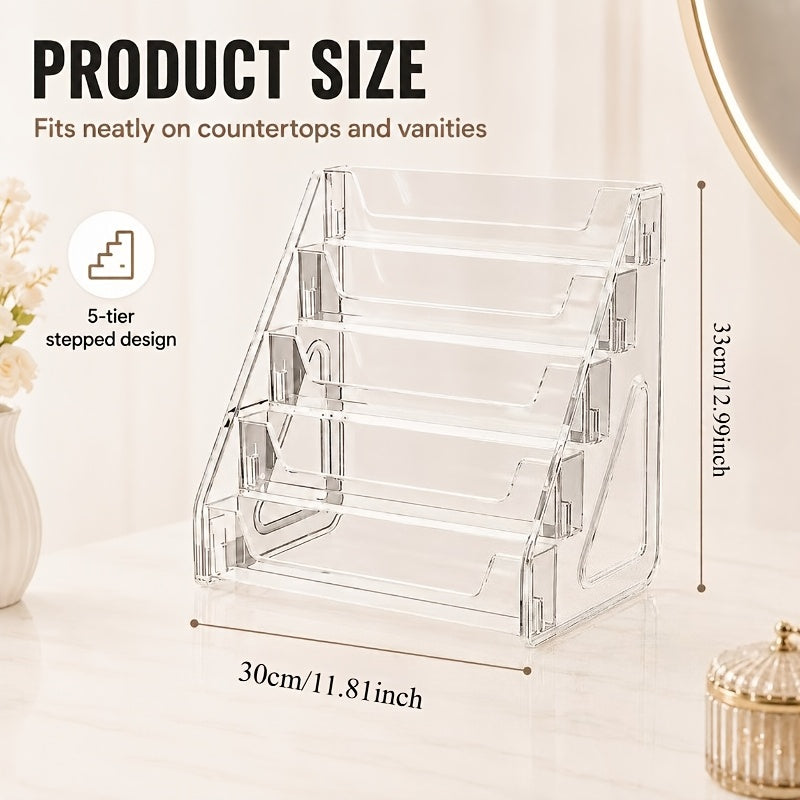 1 Set 5-Tier Clear Acrylic Perfume Storage Box, Multi-Tier Transparent Cosmetic & Skincare Organizer, Compact Countertop Display Shelf for Vanity, Stylish Lightweight Sturdy Perfume Cabinet, Vanity Tray, Home Storage for Beauty Enthusiasts