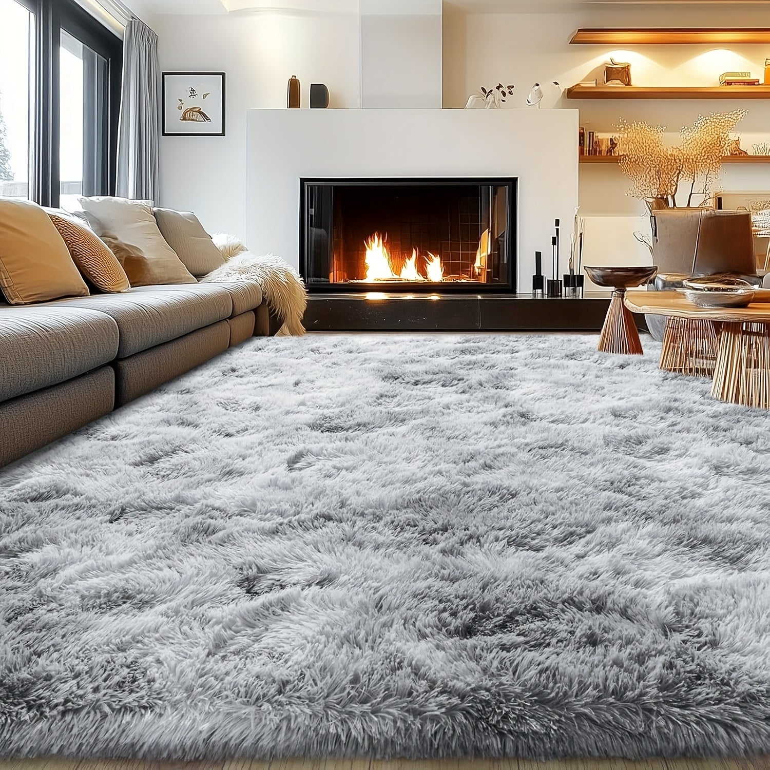 8X10 Feet Luxury Large Rug for Living Room, Fuzzy Plush Large Area Rug, Fluffy Modern Shag Non-Slip Soft Furry Carpet for Bedroom Study Room Teens Dorm Home Decor Christmas Gift