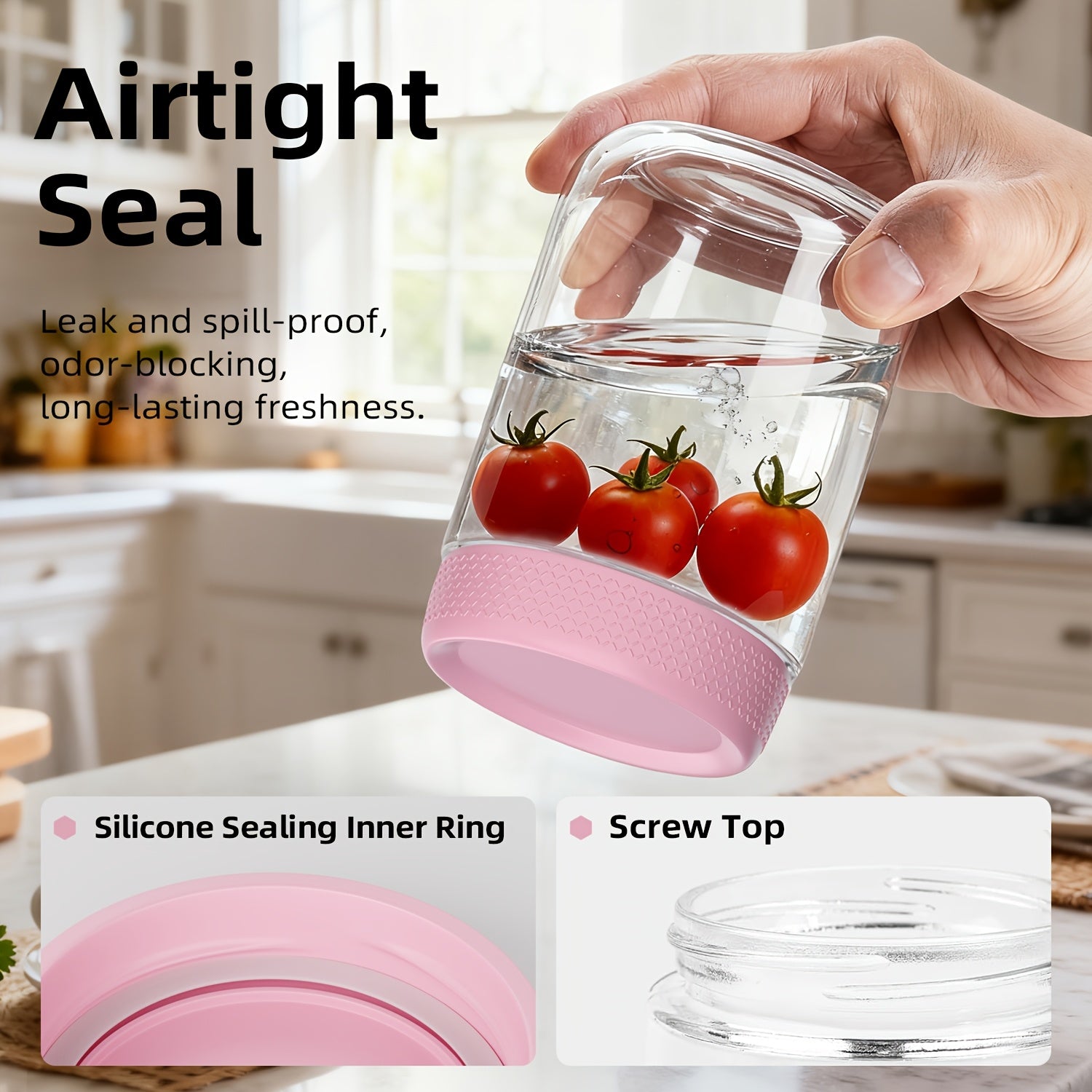 6-Pack Glass Airtight Jars with Silicone Sleeves, Moisture-Proof Food Storage Containers for Tea, Grains, Nuts, Snacks, and Yogurt