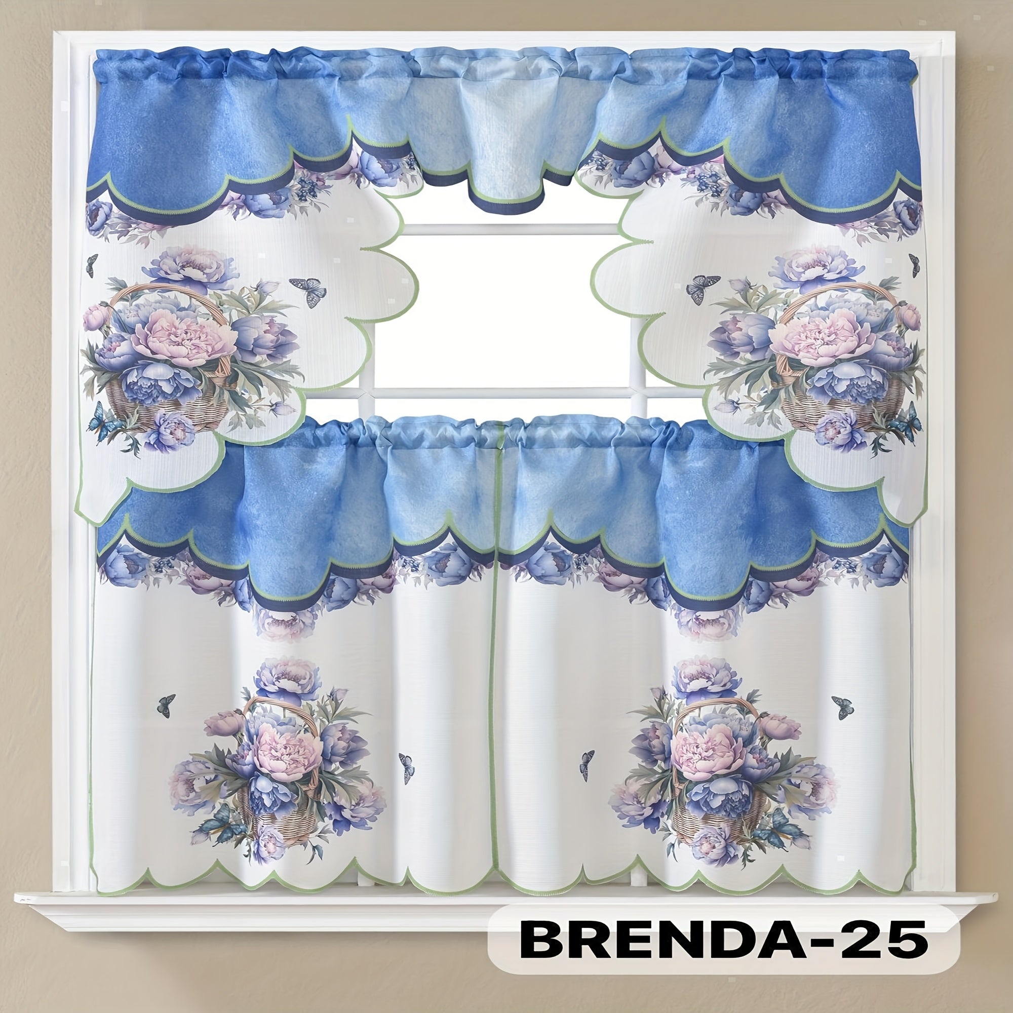 3pcs Embroidery Kitchen Curtains Set Flowers Embroidery Satin Fabric Faux Lightweight Soft Easy Care Machine Washable 49 Design Styles Available Holiday Gifts for Family Local Warehouse All Season Use Summer