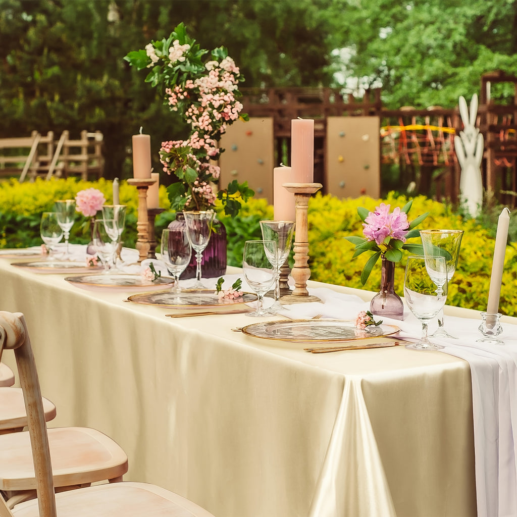 2pcs 57.09*101.97inch Rectangular Satin Tablecloth, Smooth Fabric Tabletop Decoration, Suitable for Wedding Banquet Table Decor, Banquet Table Decor, Birthday Party, and Outdoor Party Decorations