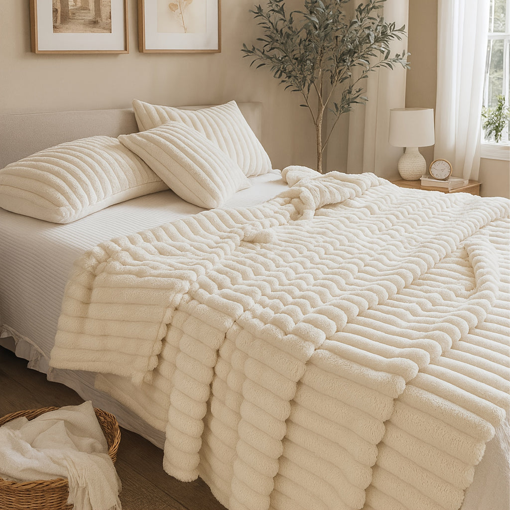 1 Premium Milk Striped Blanket, Soft And Warm Throw for Sofa, Bedroom Office Travel Hiking & Camping - All-Season Multi-Purpose Gift