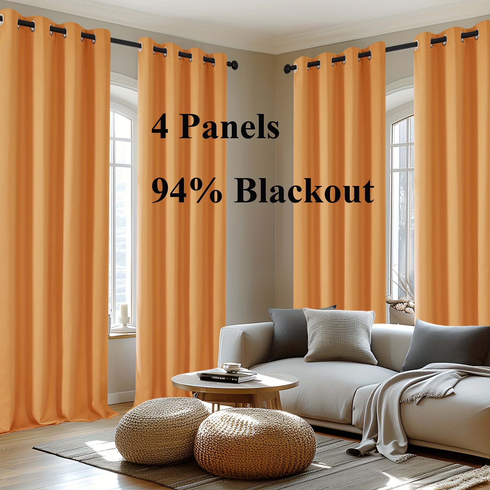 4-Panel Blackout Curtains, Thermal Insulated Curtains for Living Room Bedroom, Room Darkening Home Decor Drapes, 4pcs Curtains Set