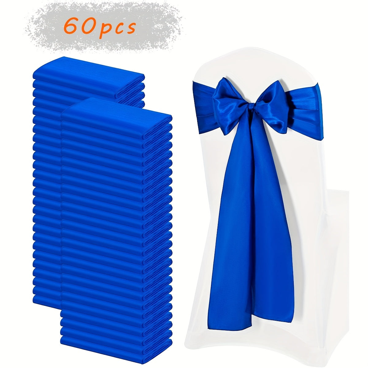 60pcs Satin Chair Sashes - 7x108 Inch Decorative Bows for Wedding, Christmas, Thanksgiving Banquet Party, Graduation & Outdoor Events (Multiple Colors)