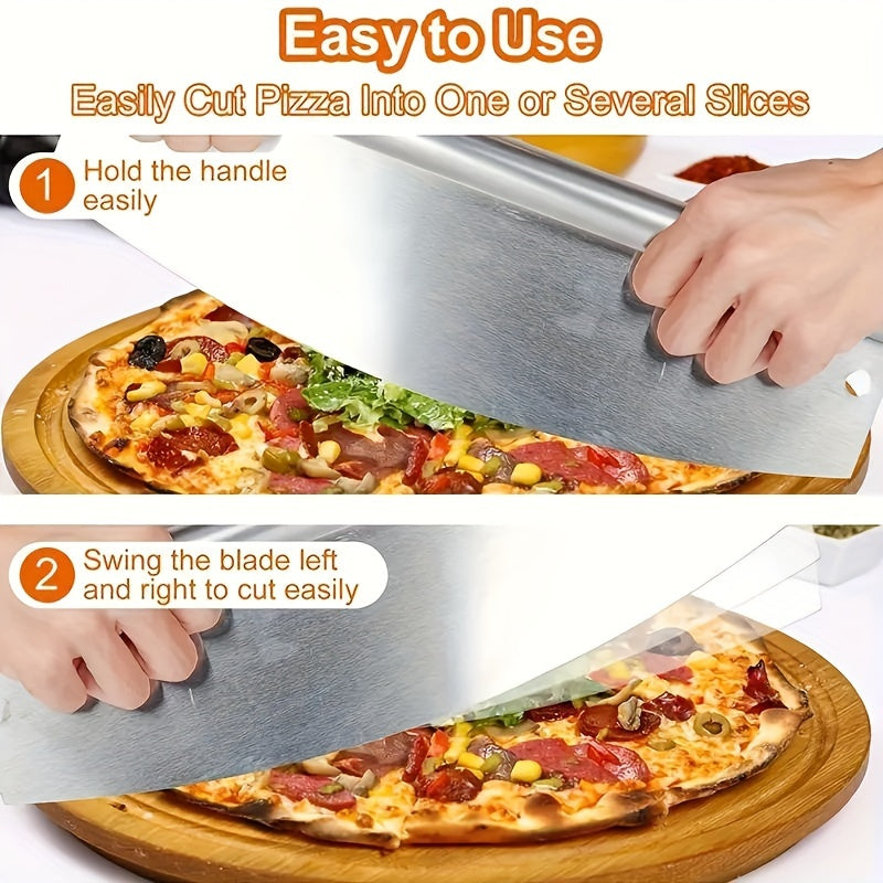Stainless Steel Pizza Cutter - Half Moon Curved Blade for Effortless Slicing Cheese, Cake & Dough | Includes Knife Cover | Professional Baking Tool