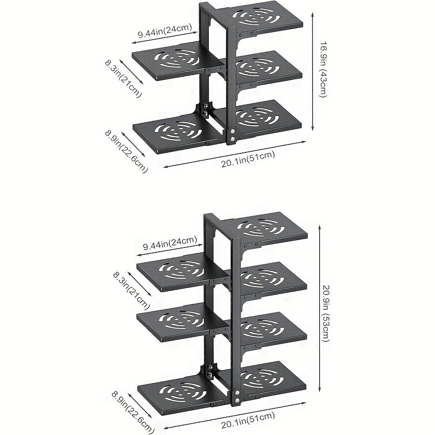 2/7-Tier Adjustable Kitchen Storage Rack, Multi-Layer Sink Organizer for Pots, Pans & Utensils, Painted End, Black