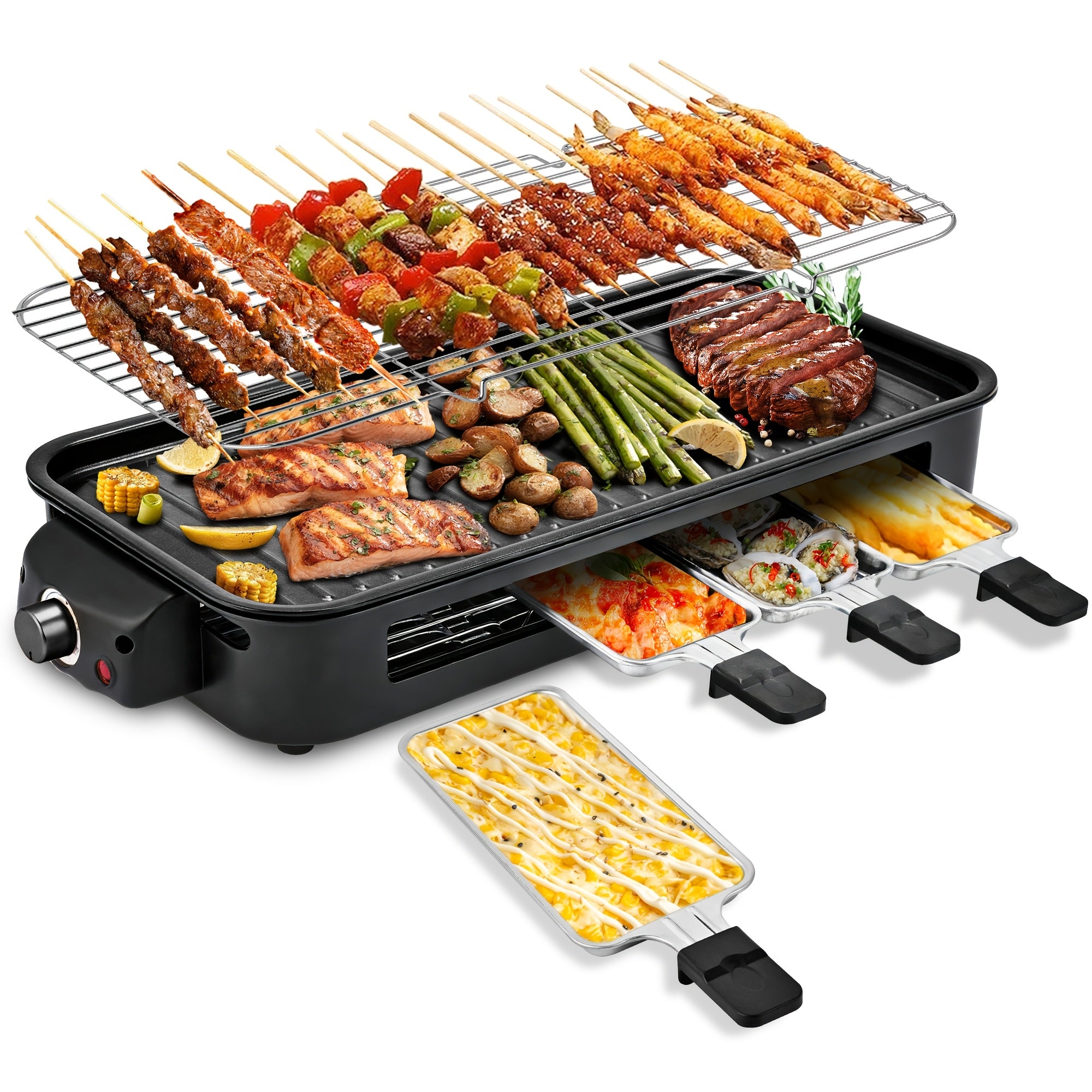 Electric Smokeless Grill Indoor BBQ Grill & Griddle with Non-Stick Removable Plate, Portable Suitable for, Dishwasher Safe, 1500W Fast, 304 Stainless Plate & Hot Pot, Gifts for Christmas, Compact for Small Spaces