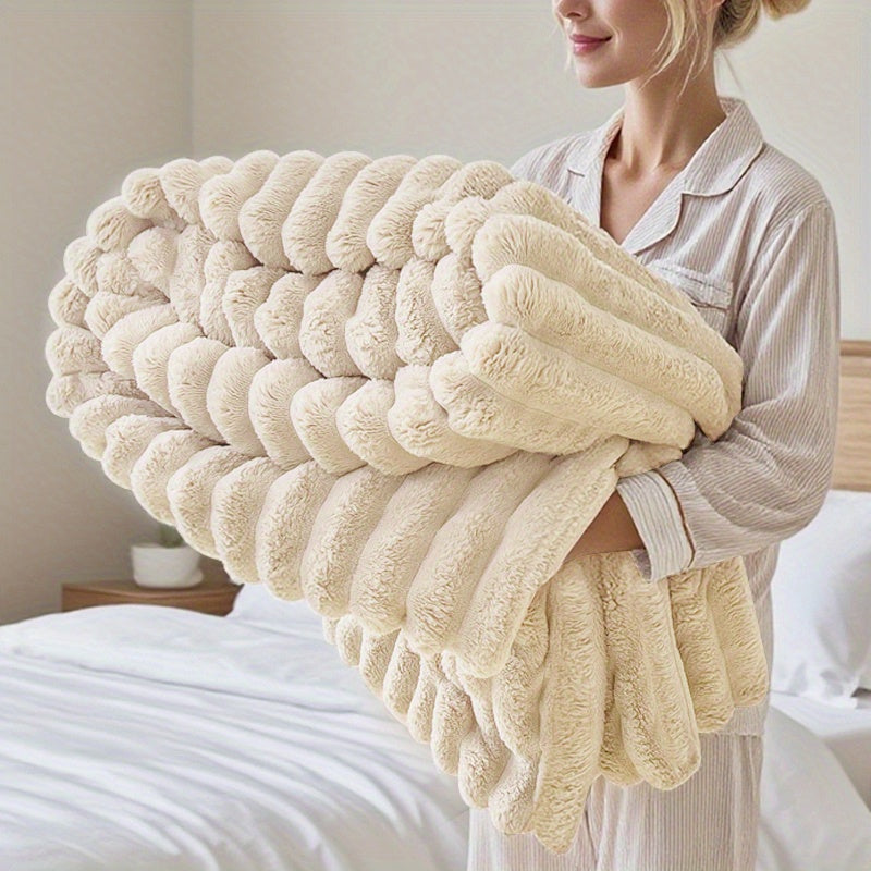 1 Premium Milk Striped Blanket, Soft And Warm Throw for Sofa, Bedroom Office Travel Hiking & Camping - All-Season Multi-Purpose Gift