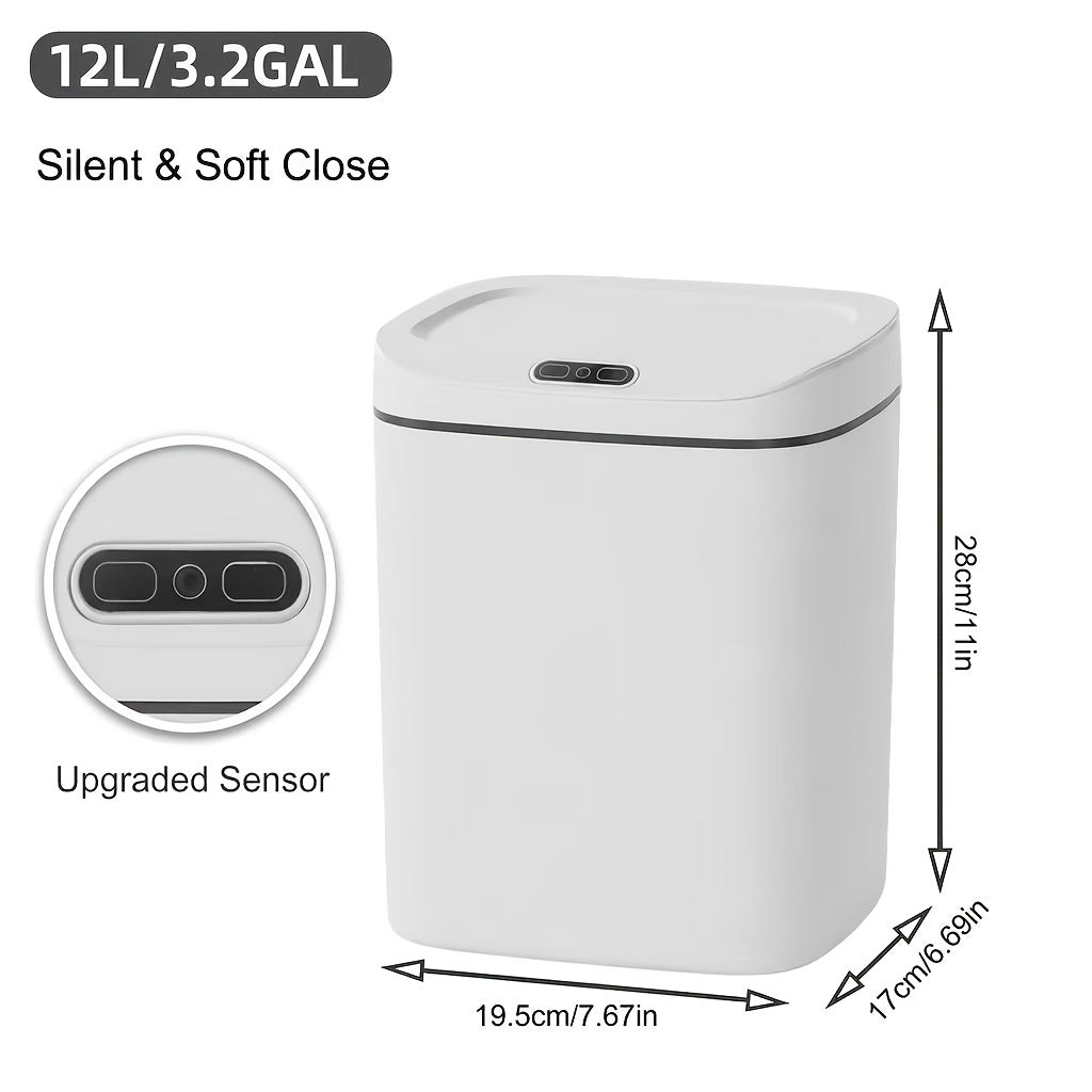 1pc Bathroom Motion-Sensing Smart Trash Can, Smart Trash Can, Lidded Touchless Trash Can, Minimalist Style, Suitable For Home, Kitchen, Office, Bathroom, Outdoor Use, Kitchen Waste Solution