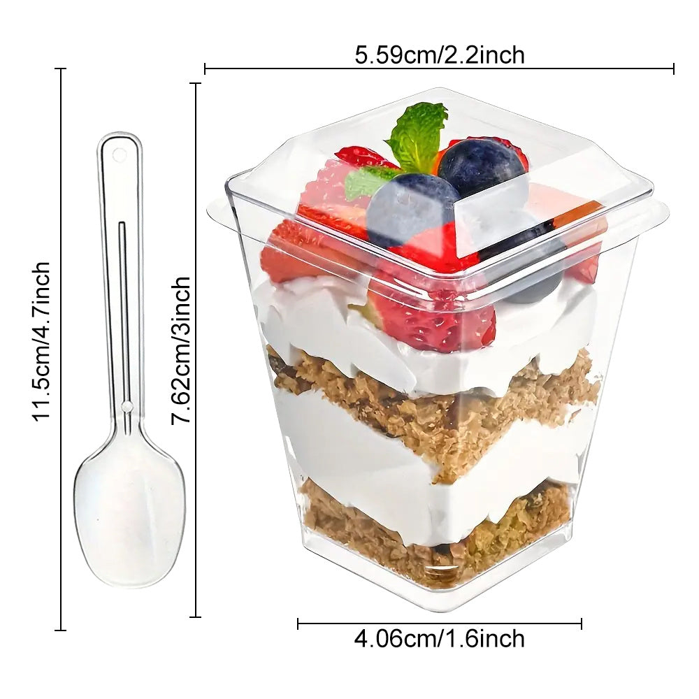 (Quick Arrival) 25/50/100/150/200 Packs 5/8oz Plastic Dessert Cup with Lid & Spoon Set, Pudding Cup with Lid, Mini Dessert Cup, Party Gathering Use, Suitable for Large Gatherings, Family Gatherings, Camping Picnics