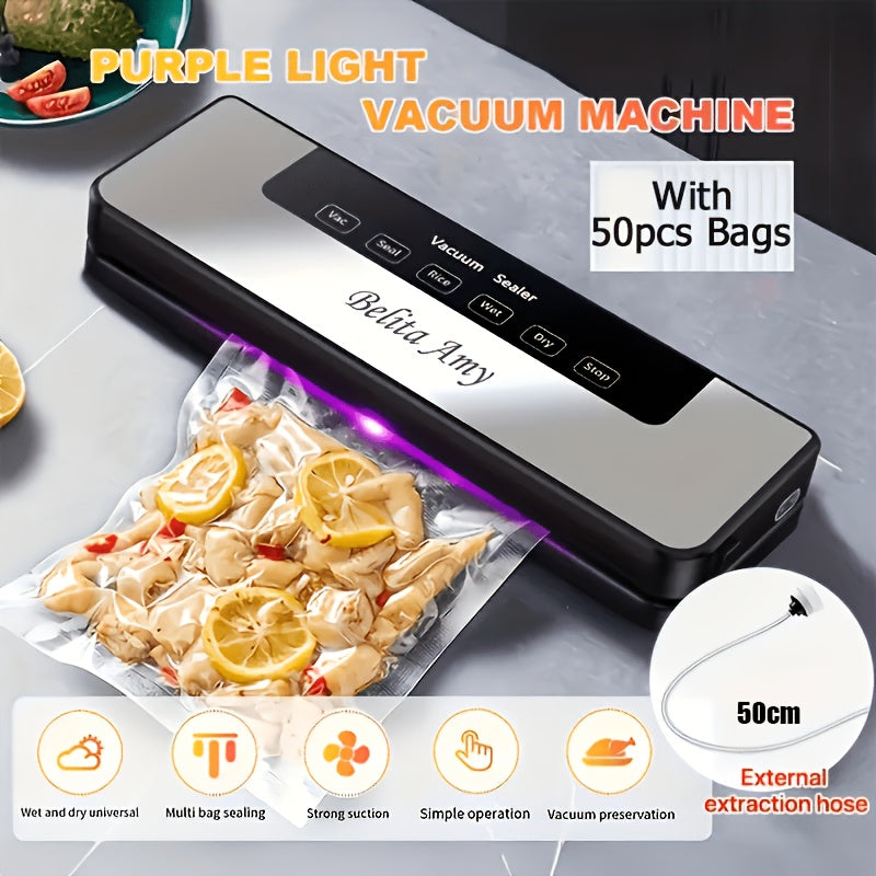 [Vacuum Sealer Machine] 65 KPA Commercial for Food Vacuum Sealer Machine Seal With 50 Free Bags, Dry/Moist Modes, 6-in-1 Sealing Machine For Food Storage & Sous Vide, Automatic for Food Sealing Machine, for Food Preservation System For Home Kitchen, Easy